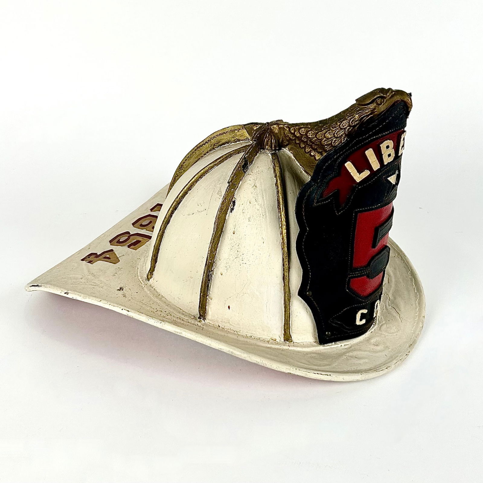 CAIRNS & BROTHER LEATHER FIRE HELMET Dated 1854 Length 14.5". (1 of 3)