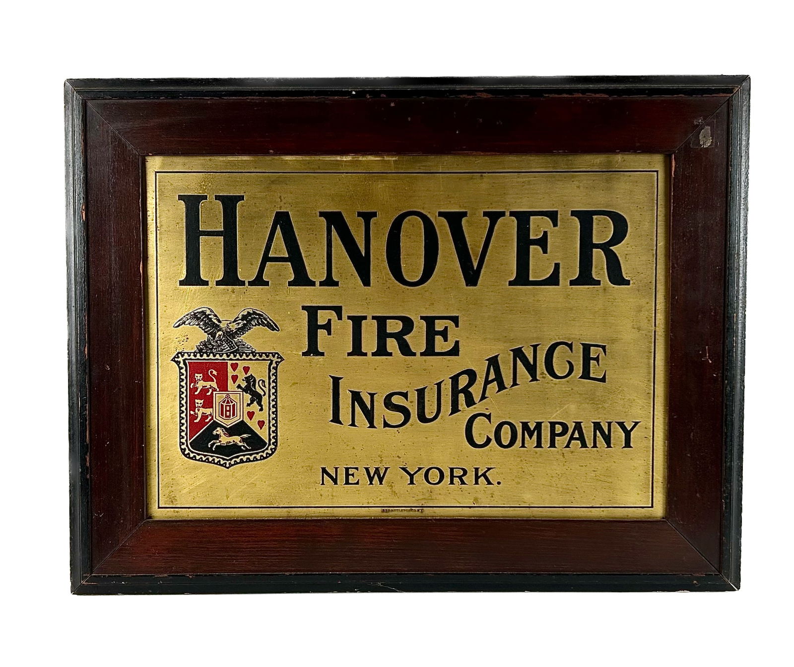 BRASS FIRE INSURANCE PLAQUE Early 20th Century Framed 19.5" x 25.5". (1 of 2)