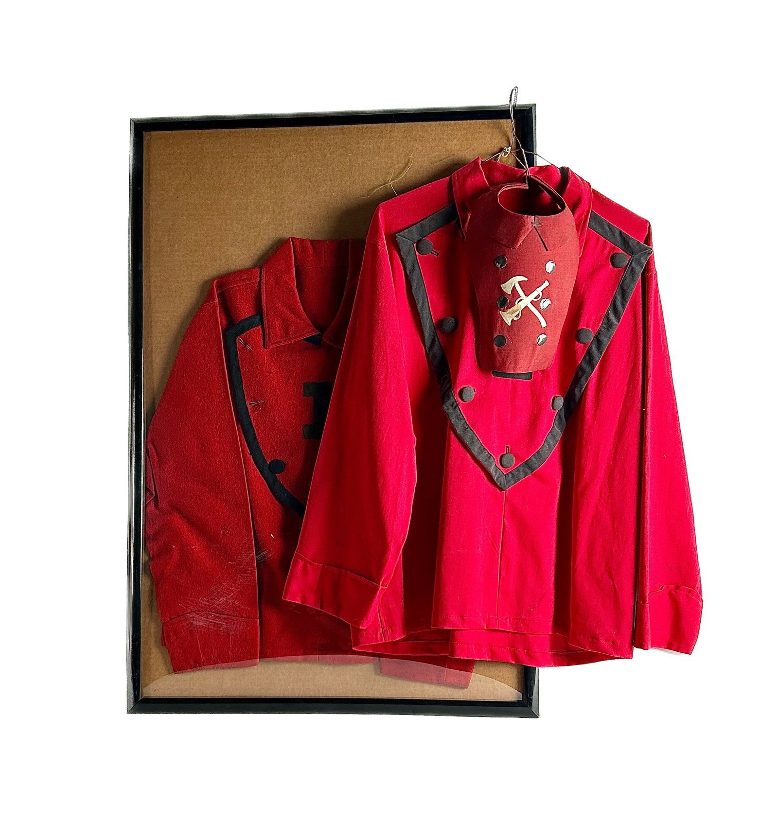 TWO EARLY FIREMAN'S PARADE SHIRTS 19th Century Lengths 31". (1 of 4)