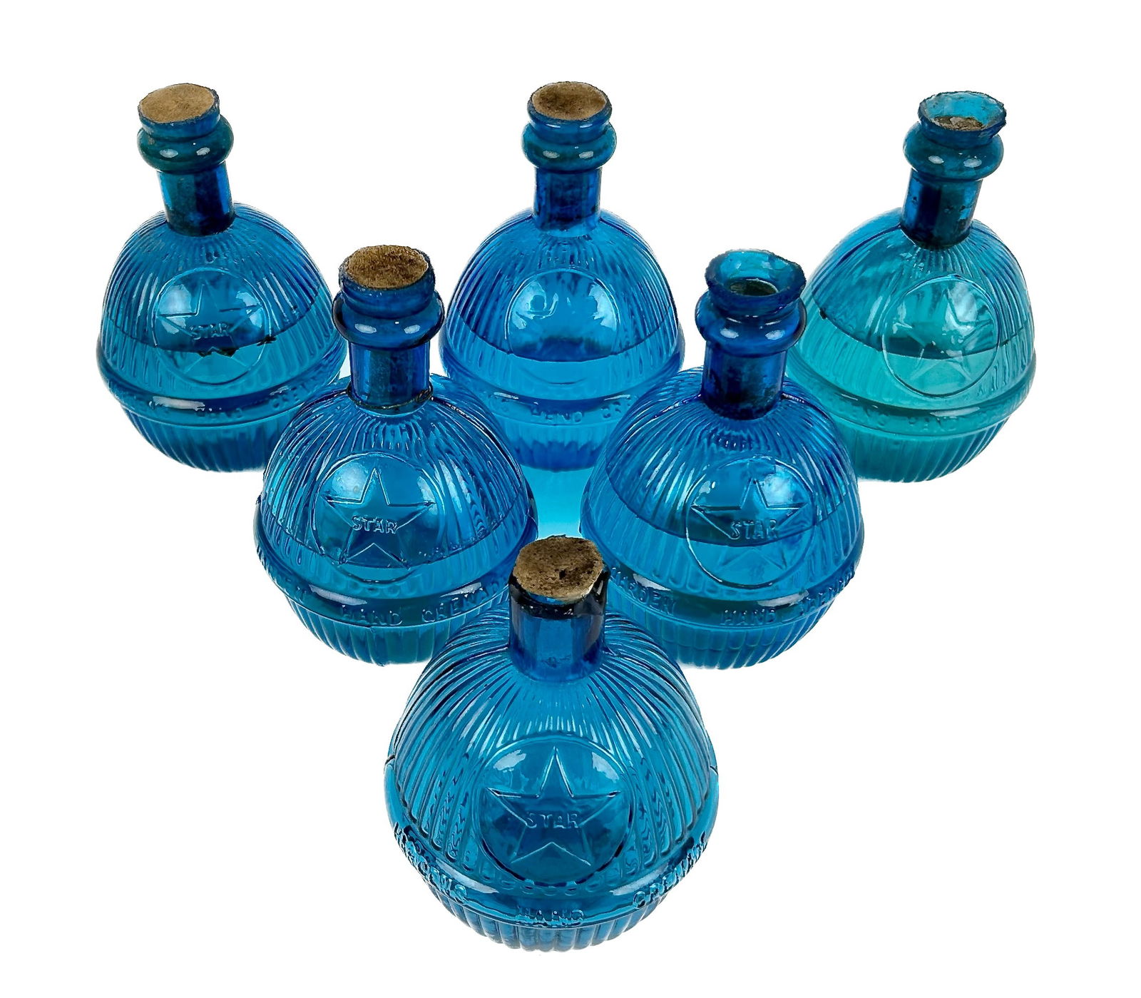 SIX HARDEN BLUE GLASS FIRE GRENADES 19th Century Heights 7". (1 of 5)