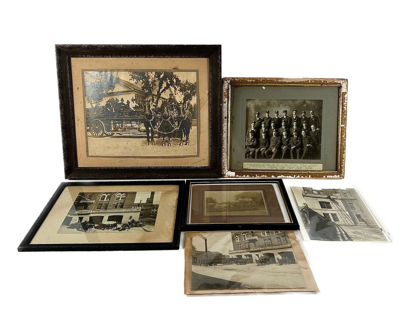 FIVE FIRE-RELATED BLACK AND WHITE PHOTOGRAPHS 19th/20th Century Three framed. Largest 12.5" x 15.5". (1 of 11)