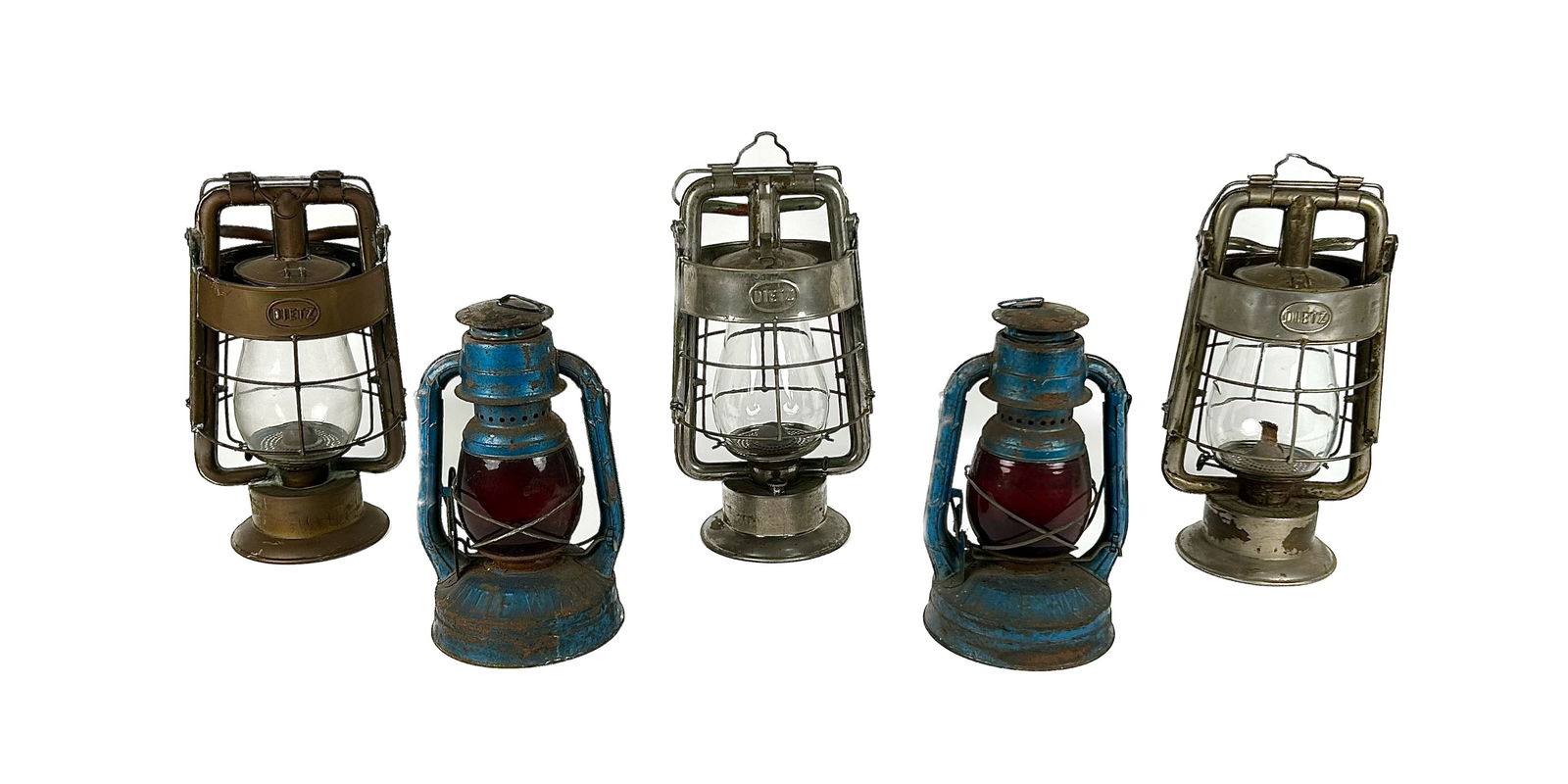 FIVE DIETZ LANTERNS 20th Century Heights from 12" to 15". (1 of 3)