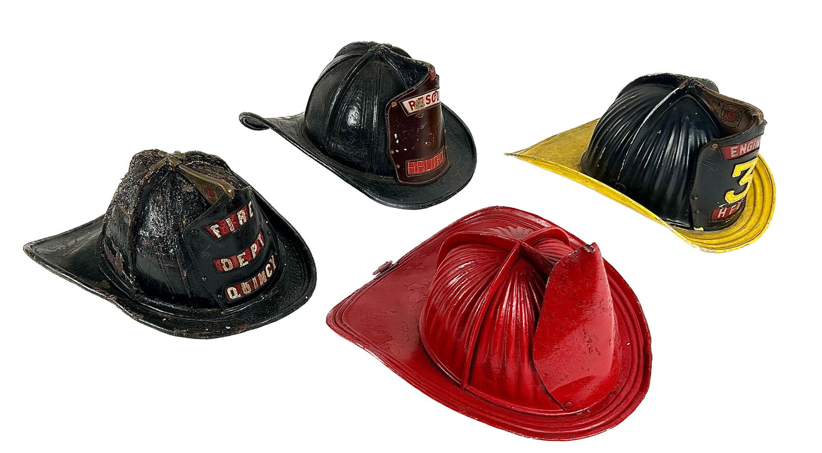 FOUR FIRE HELMETS 19th/20th Century Lengths 13" to 14". (1 of 10)