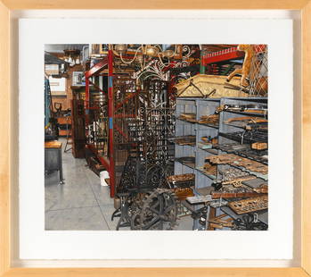 RANDY DUDLEY (Illinois, 1950-), "Salvaged Repairs”, 2014., Oil on paper, 15" x 18". Framed: RANDY DUDLEYIllinois, 1950-"Salvaged Repairs”, 2014. Signed lower left "Dudley”.Oil on paper, 15" x 18". Framed 22.25" x 25.25". Provenance:OK Harris Works of Art, New York, with their gal