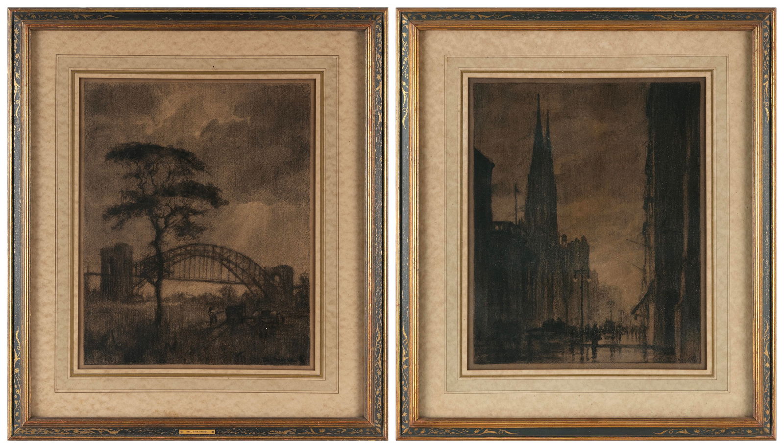 PETER MARCUS (Mystic, Connecticut, 1889-1934), Two New York City views:, Charcoals on paper. (1 of 5)