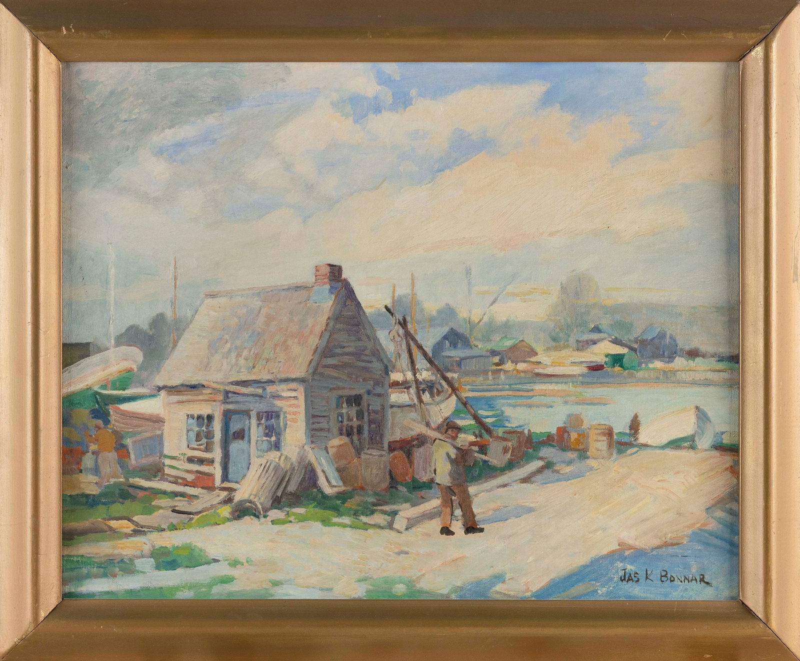 JAMES KING BONNAR (Massachusetts, 1883/85-1961), Rockport fishing shack., Oil on canvas board, 18" x (1 of 2)