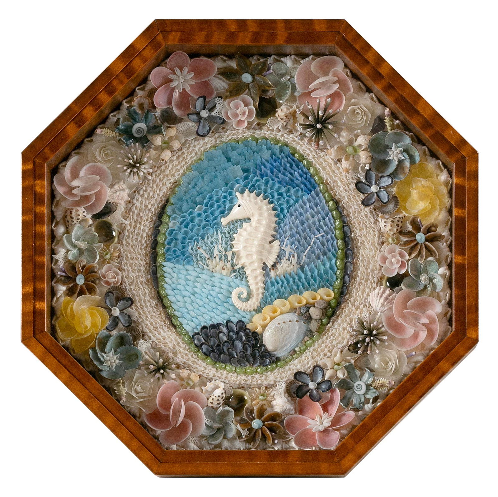 SANDY MORAN (Cape Cod, Massachusetts, 1944-2020), Sailor’s valentine composed of multicolored (1 of 2)