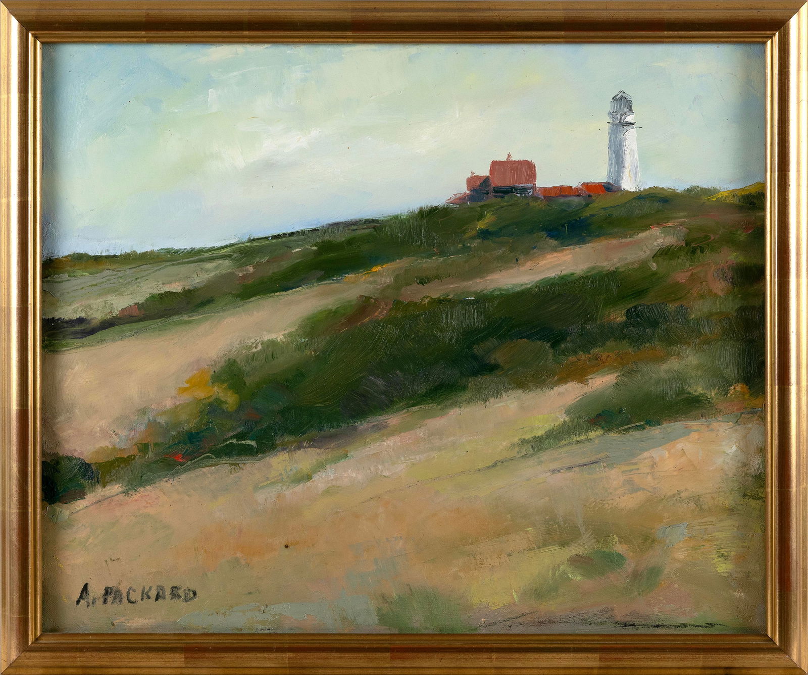 ANNE PACKARD (New Jersey/Massachusetts, 1933-), Highland Light, Truro, Massachusetts., Oil on: ANNE PACKARDNew Jersey/Massachusetts, 1933-Highland Light, Truro, Massachusetts. Signed lower left "A. Packard”.Oil on canvas, 18" x 22". Framed 20” x 24”.