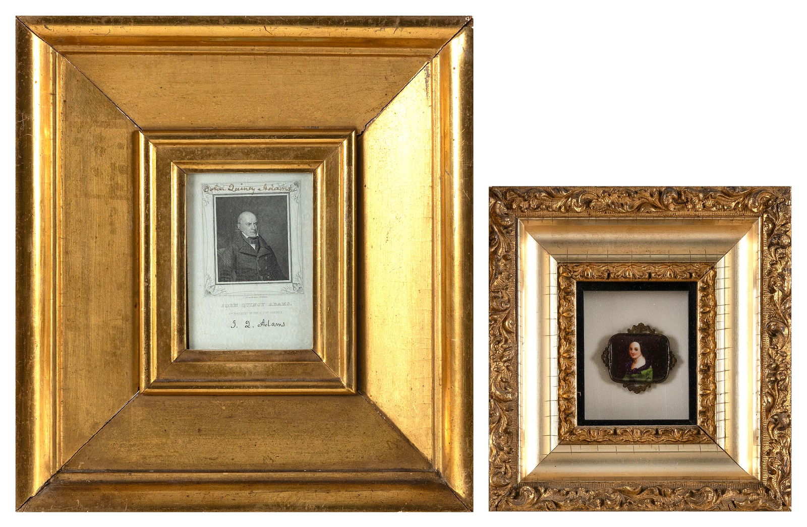 SIGNED ENGRAVING OF JOHN QUINCY ADAMS 19th Century Framed 12" x 11" and 8" x 7". (1 of 2)