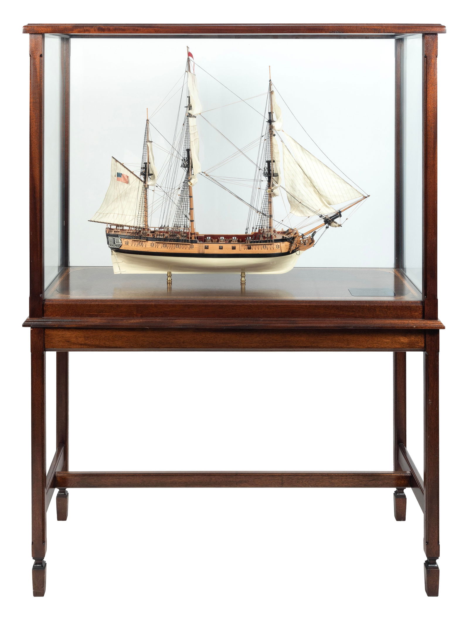 CASED MODEL OF THE SHIP "BOSTON" 20th Century Total height 63.5". Length 46". Width 19". (1 of 6)