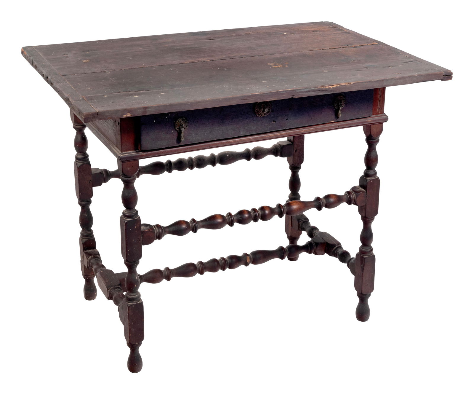 WILLIAM AND MARY TAVERN TABLE New England, 18th Century Height 25.5". Width 38.5". Depth 25.5". (1 of 2)