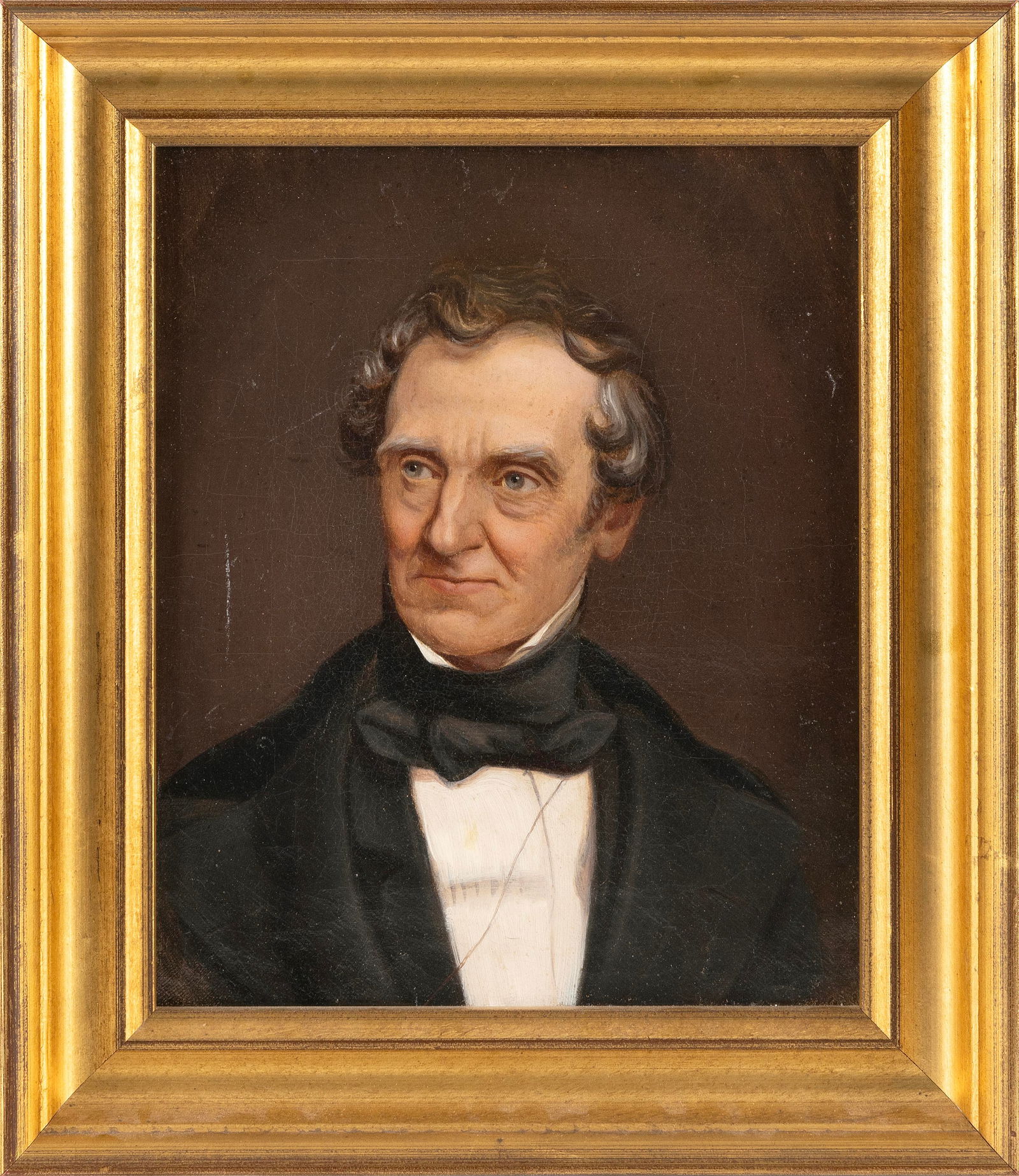 ATTRIBUTED TO THOMAS SULLY (Pennsylvania/England, 1783-1872), Portrait of a gentleman., Oil on: ATTRIBUTED TO THOMAS SULLYPennsylvania/England, 1783-1872Portrait of a gentleman. Unsigned. "W.E. Rogers 16 Philad" canvas preparer's stamp verso.Oil on canvas, 11" x 9". Framed 14.25" x 12.25".