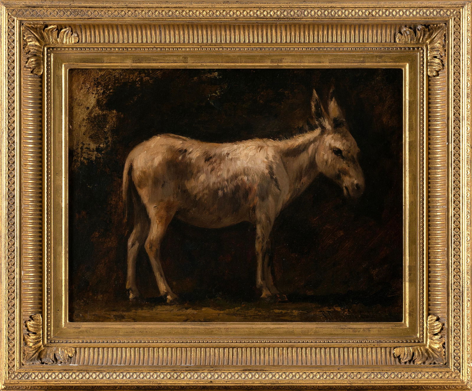 JOSEPH FOXCROFT COLE (Massachusetts/California/Maine, 1837-1892), Portrait of a donkey., Oil on: JOSEPH FOXCROFT COLEMassachusetts/California/Maine, 1837-1892Portrait of a donkey. Signed lower right "J. Foxcroft Cole".Oil on board, 12" x 16". Framed 18" x 22".