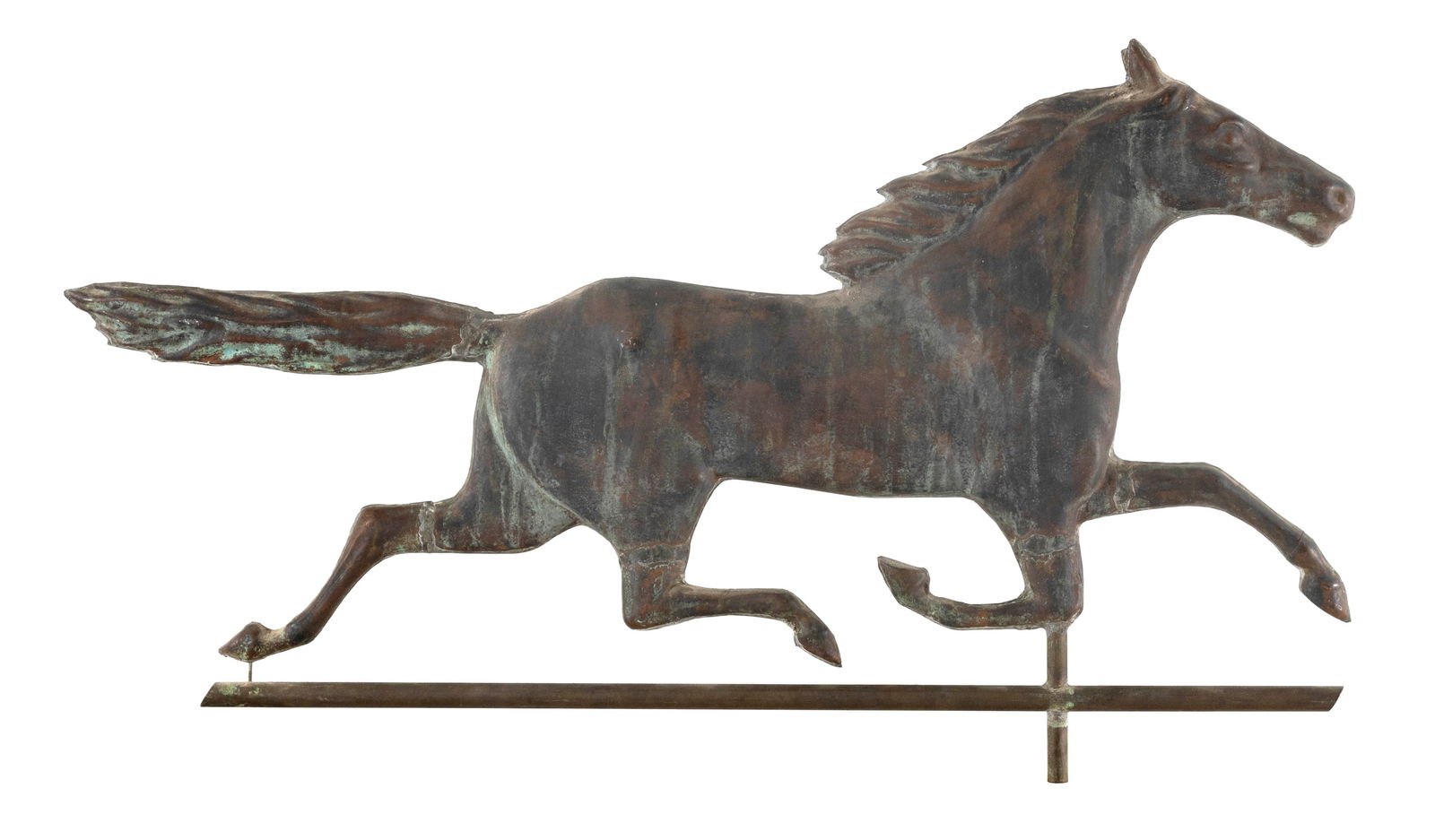 COPPER RUNNING HORSE WEATHER VANE 20th Century Length 33". (1 of 3)