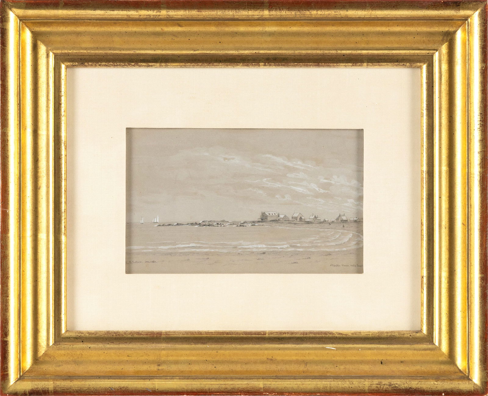CHARLES B. FULLER (America, 19th Century), Well's Beach, Maine., Mixed media on paper, 4.25" x 7.25" (1 of 2)