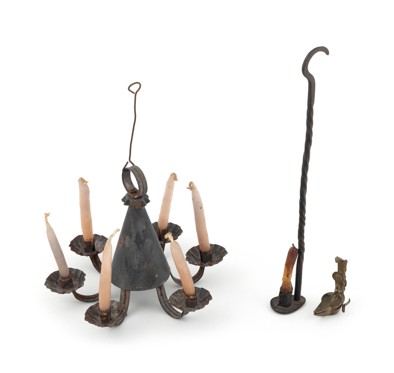 THREE MINIATURE LIGHTING DEVICES America, 19th Century Heights from 2" to 9". (1 of 1)