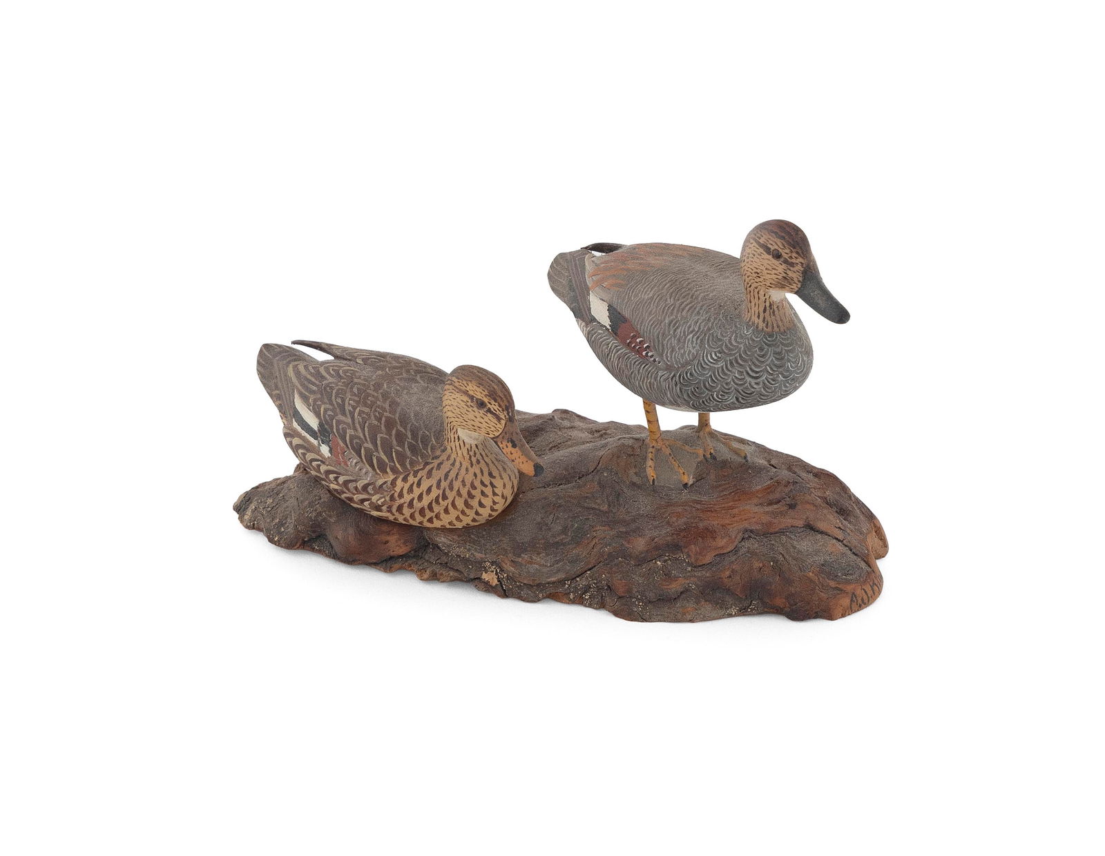 PAIR OF A.J. KING MINIATURE GADWALL North Scituate, Rhode Island, 1881-1963 Height 2.25". Length (1 of 3)