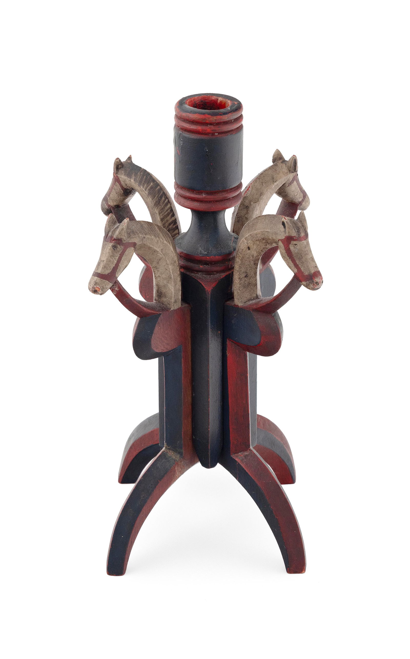 CARVED WOODEN HORSE'S-HEAD PUZZLE CANDLESTICK Probably Late 19th/Early 20th Century Height 9". Width (1 of 3)