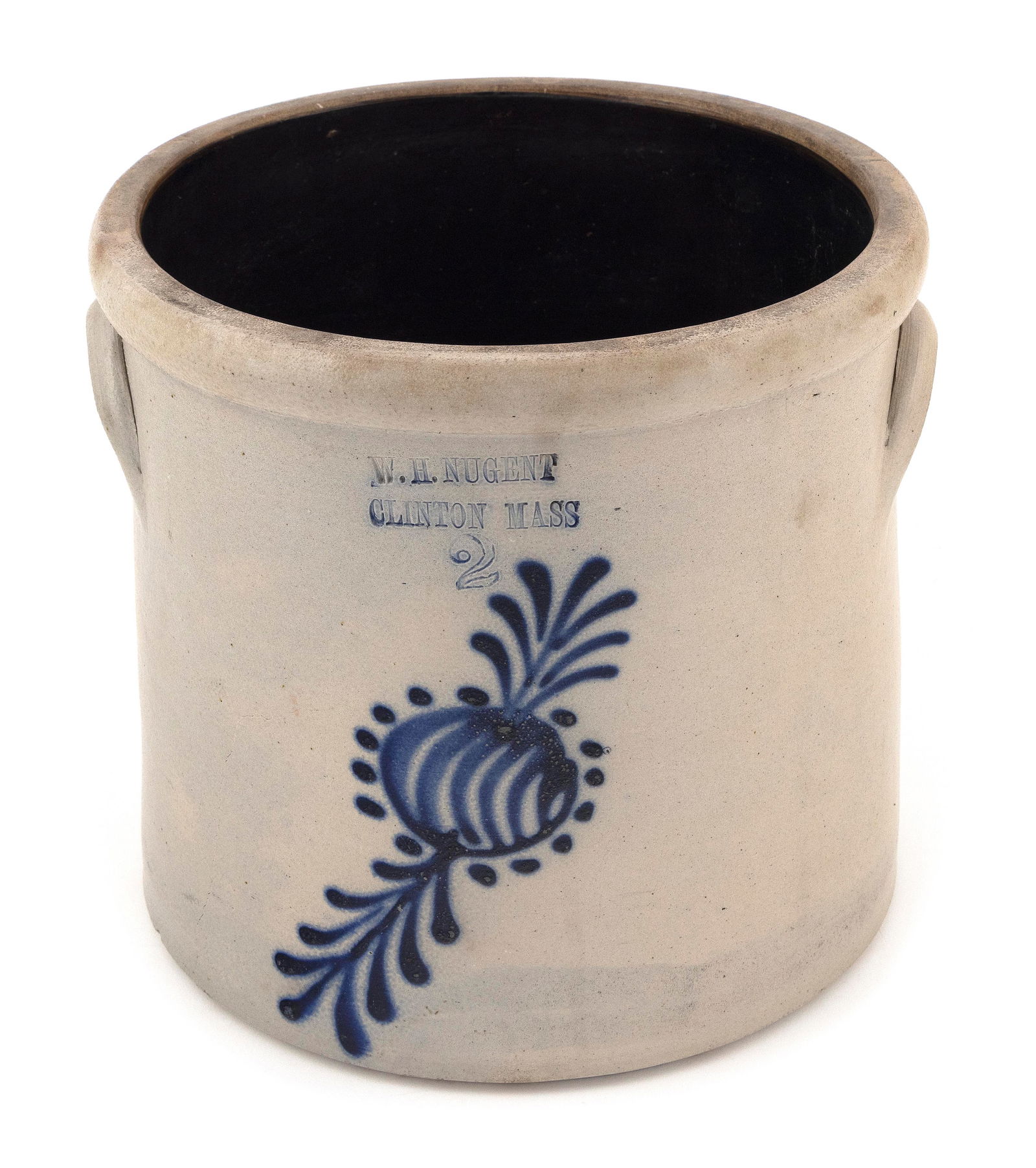 TWO-GALLON STONEWARE CROCK Mid-19th Century Height 9.25". Diameter 10". (1 of 3)