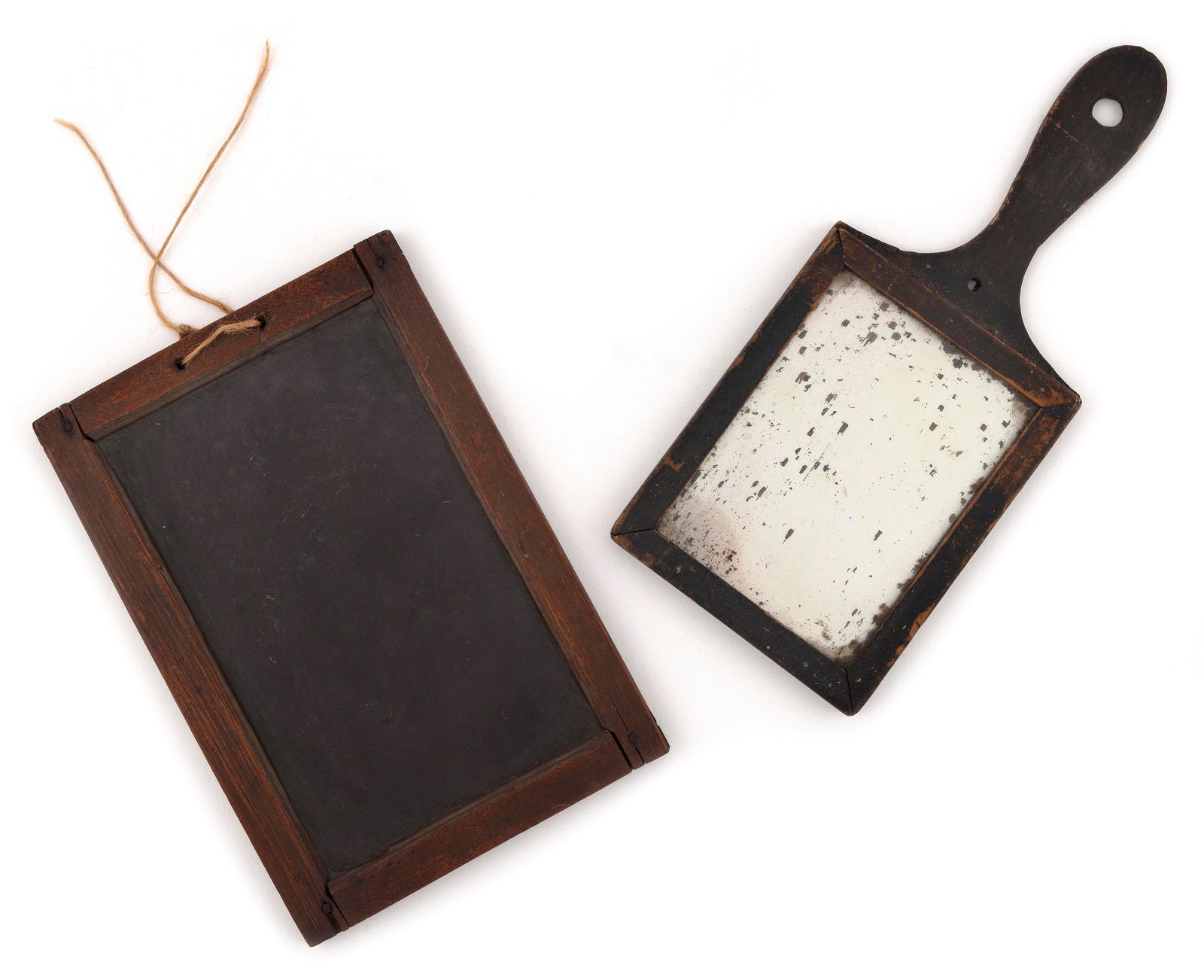 CHILD’S WRITING SLATE AND A SMALL MIRROR 19th Century Slate 6.75" x 4.5". (1 of 2)