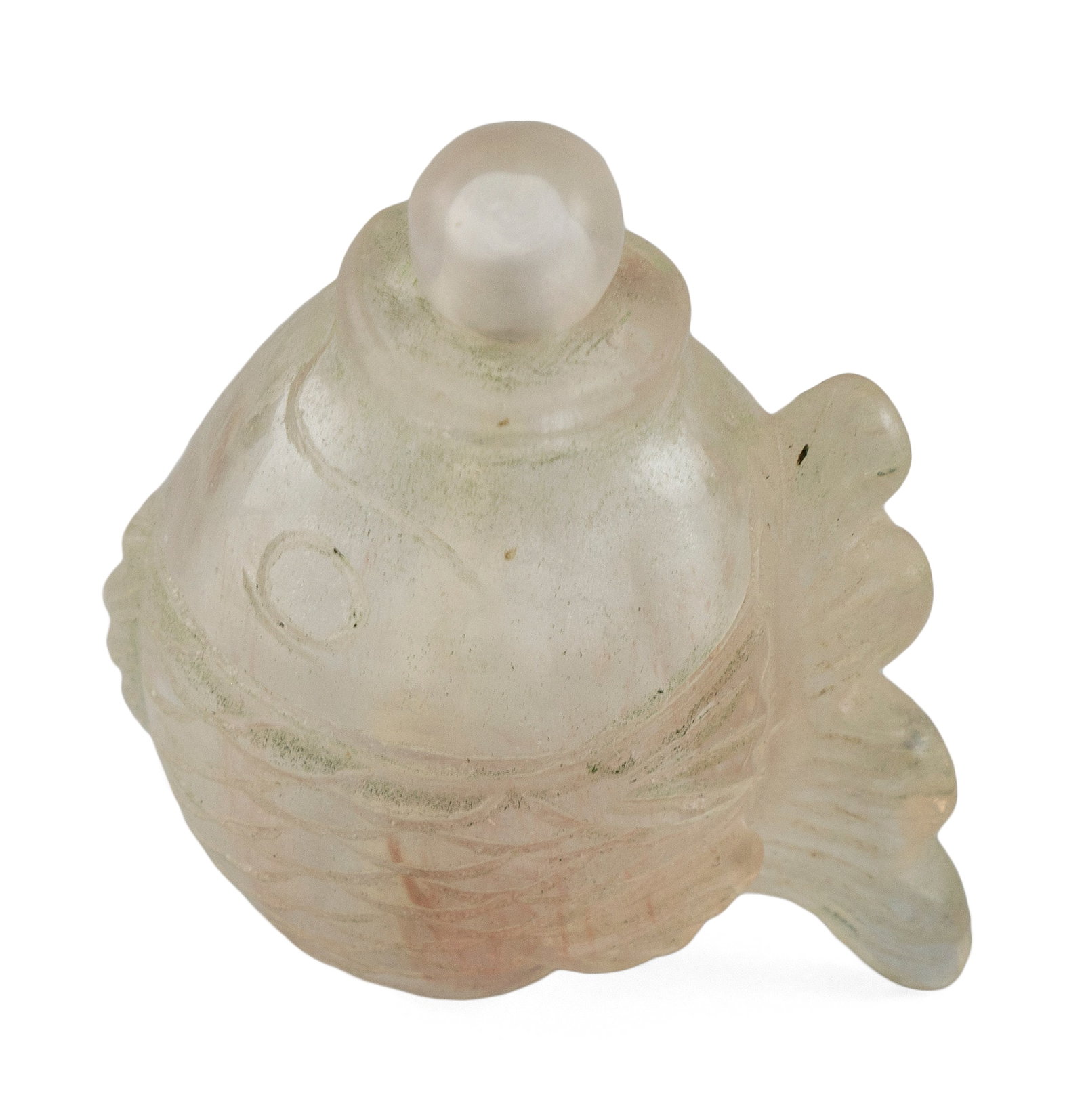CHINESE ROCK CRYSTAL SNUFF BOTTLE 20th Century Length 2.25".: CHINESE ROCK CRYSTAL SNUFF BOTTLE 20th Century In the form of a carp. Stopper in the form of a pearl. Length 2.25".