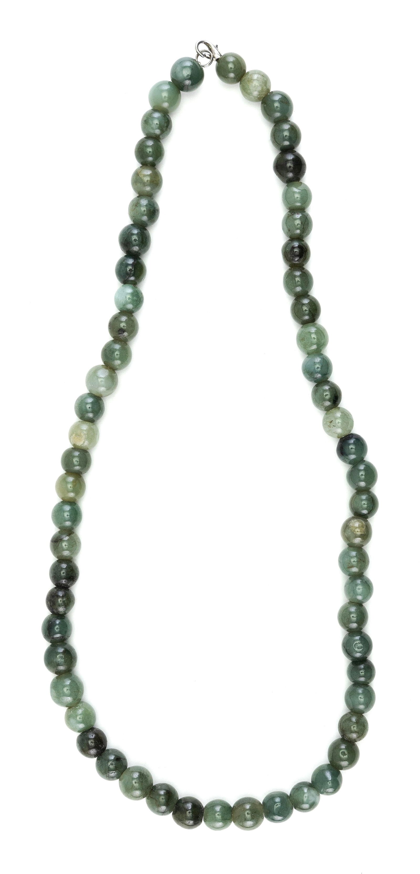CHINESE GREEN JADE BEAD NECKLACE Length 10.5". Beads 10.0mm. (1 of 1)