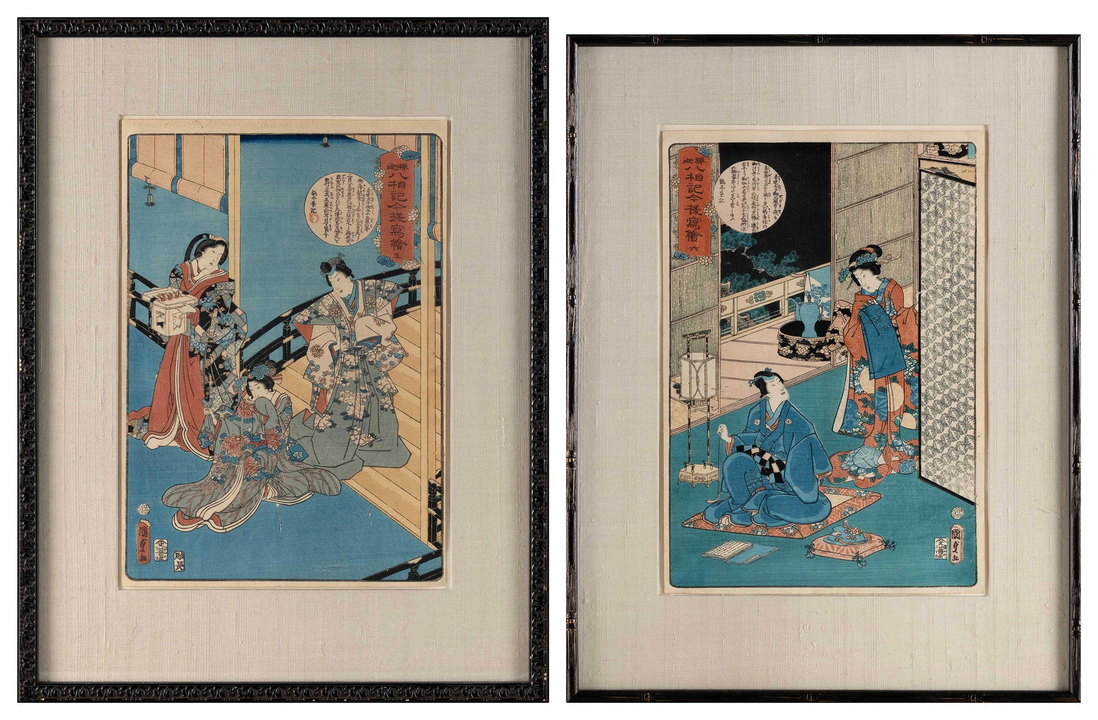 UTAGAWA KUNIYOSHI (Japan, 1798-1861), Two views from the "One Hundred Poets" series, circa 1845., (1 of 2)