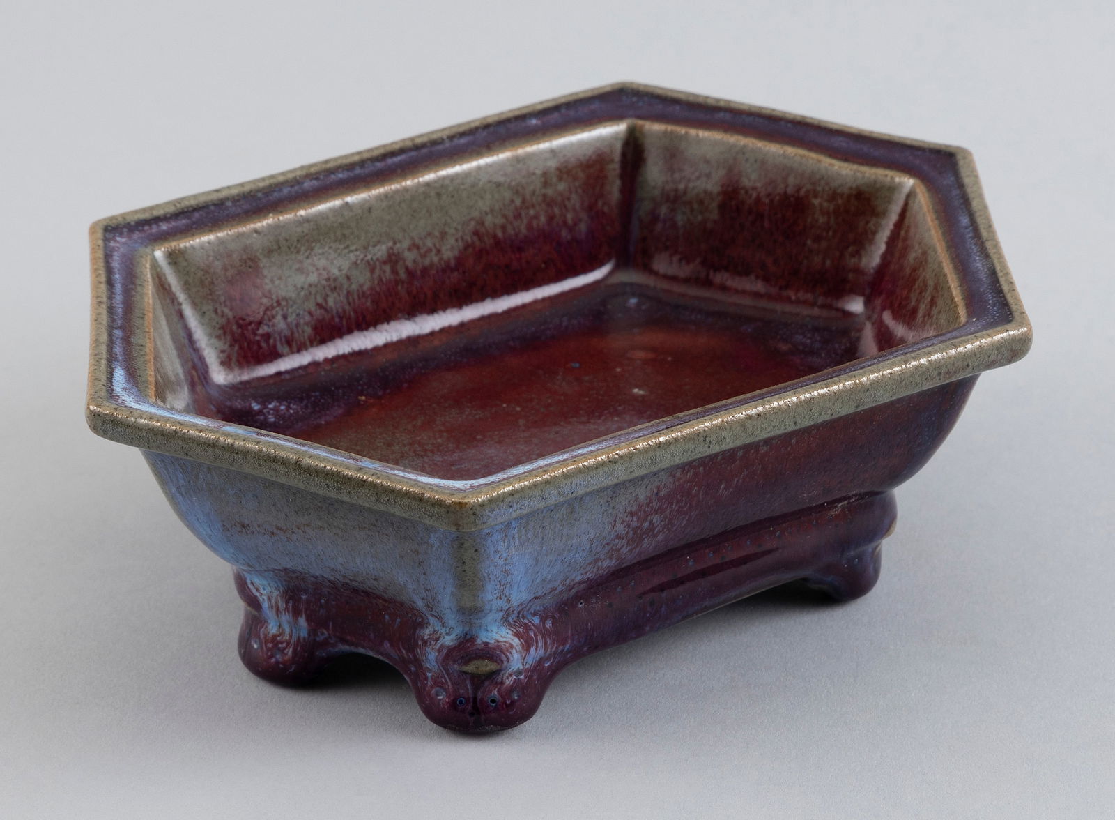 CHINESE JUN WARE PORCELAIN HEXAGONAL PLANTER Late 19th/Early 20th Century Height 3". Length 7.5". (1 of 4)