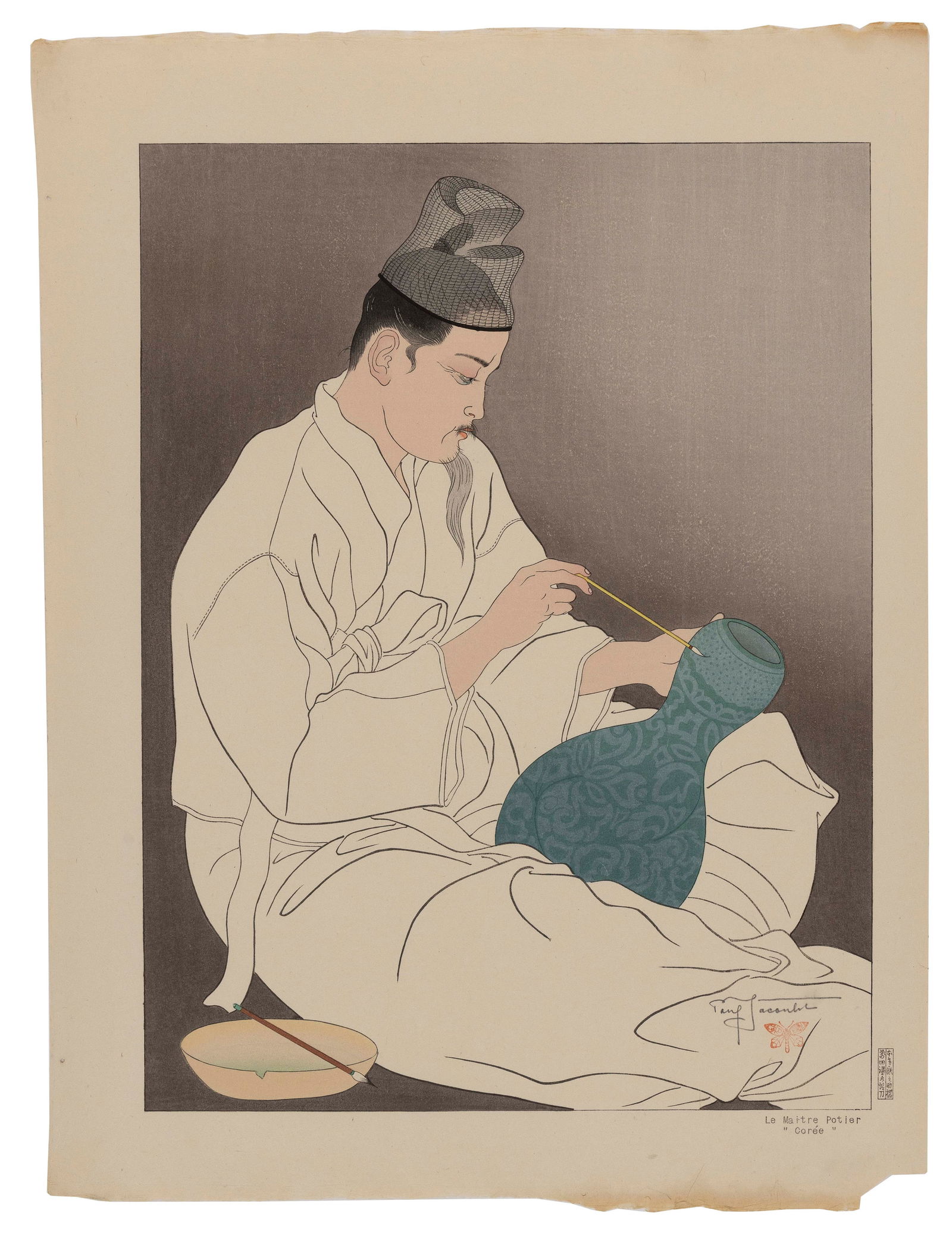 PAUL JACOULET (France/Japan, 1902-1960), Le Maitre Potier. Coree (#64)., Woodblock print, 18.5" x (1 of 2)