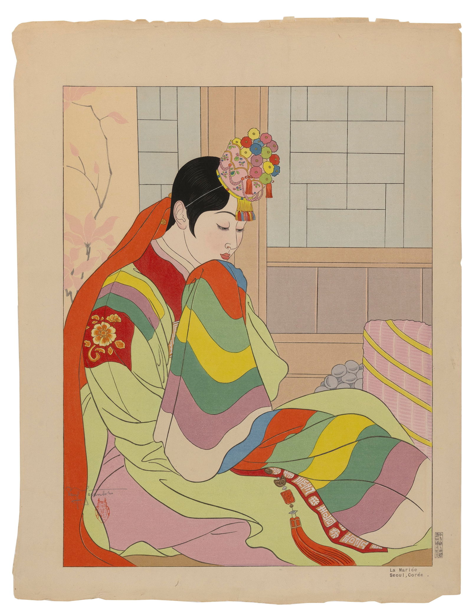 PAUL JACOULET (France/Japan, 1902-1960), La Mariee. Seou, Coree (#88)., Woodblock print, 18.75" x (1 of 2)
