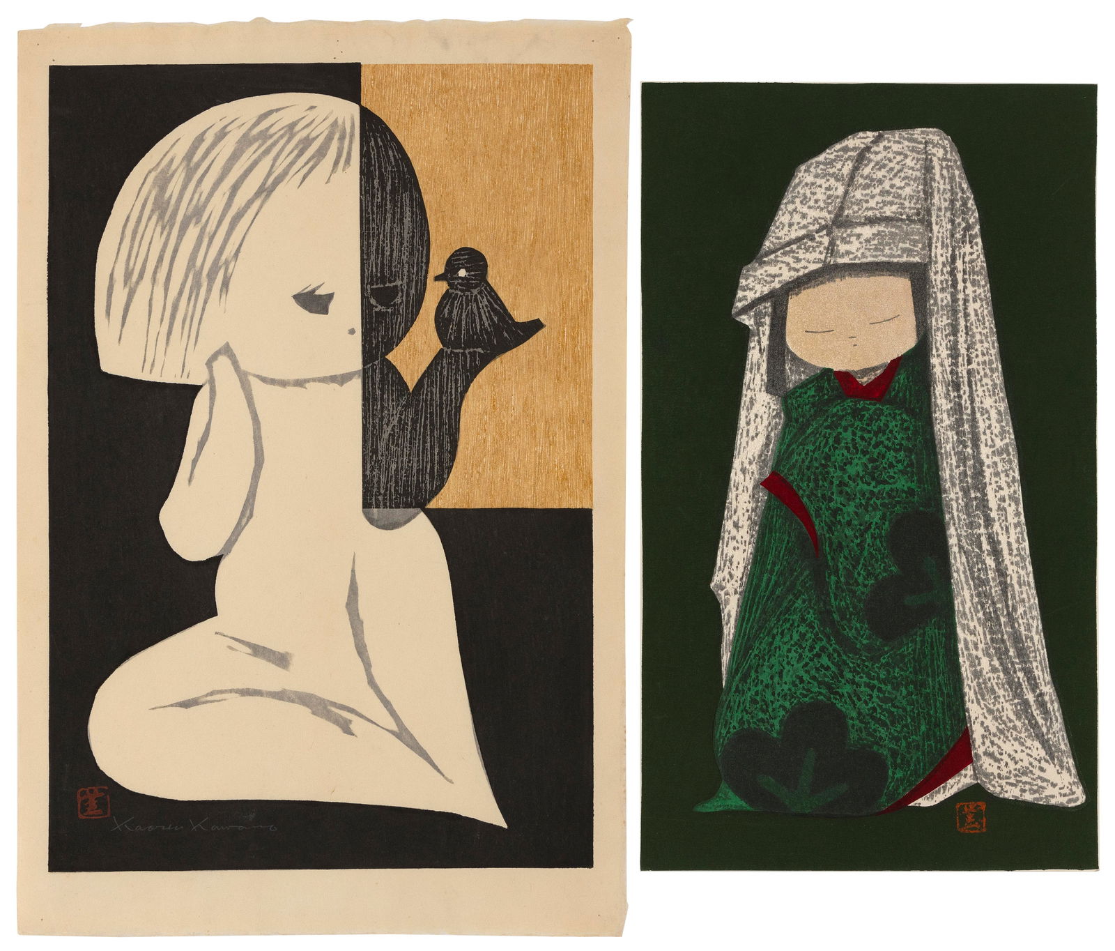 KAORU KAWANO (Japan, 1926-1989), Two woodblock prints of children (1 of 1)