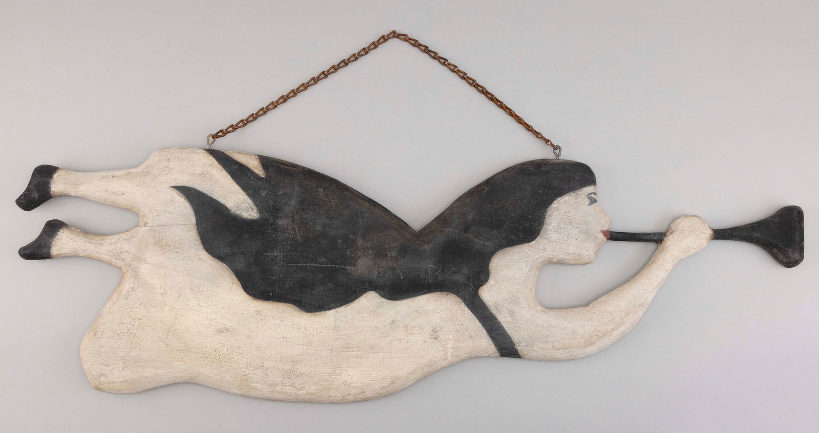 MIKE BACLE WOODEN TRUMPETING ANGEL WEATHER VANE Virginia/Nantucket, Contemporary Length 36.5". (1 of 2)