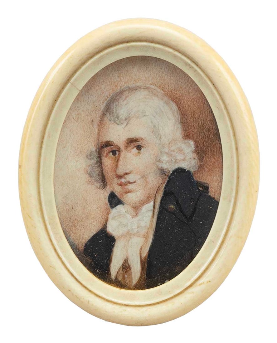 MINIATURE PORTRAIT OF A GENTLEMAN Circa 1810 2.5" x 1.875". (1 of 2)