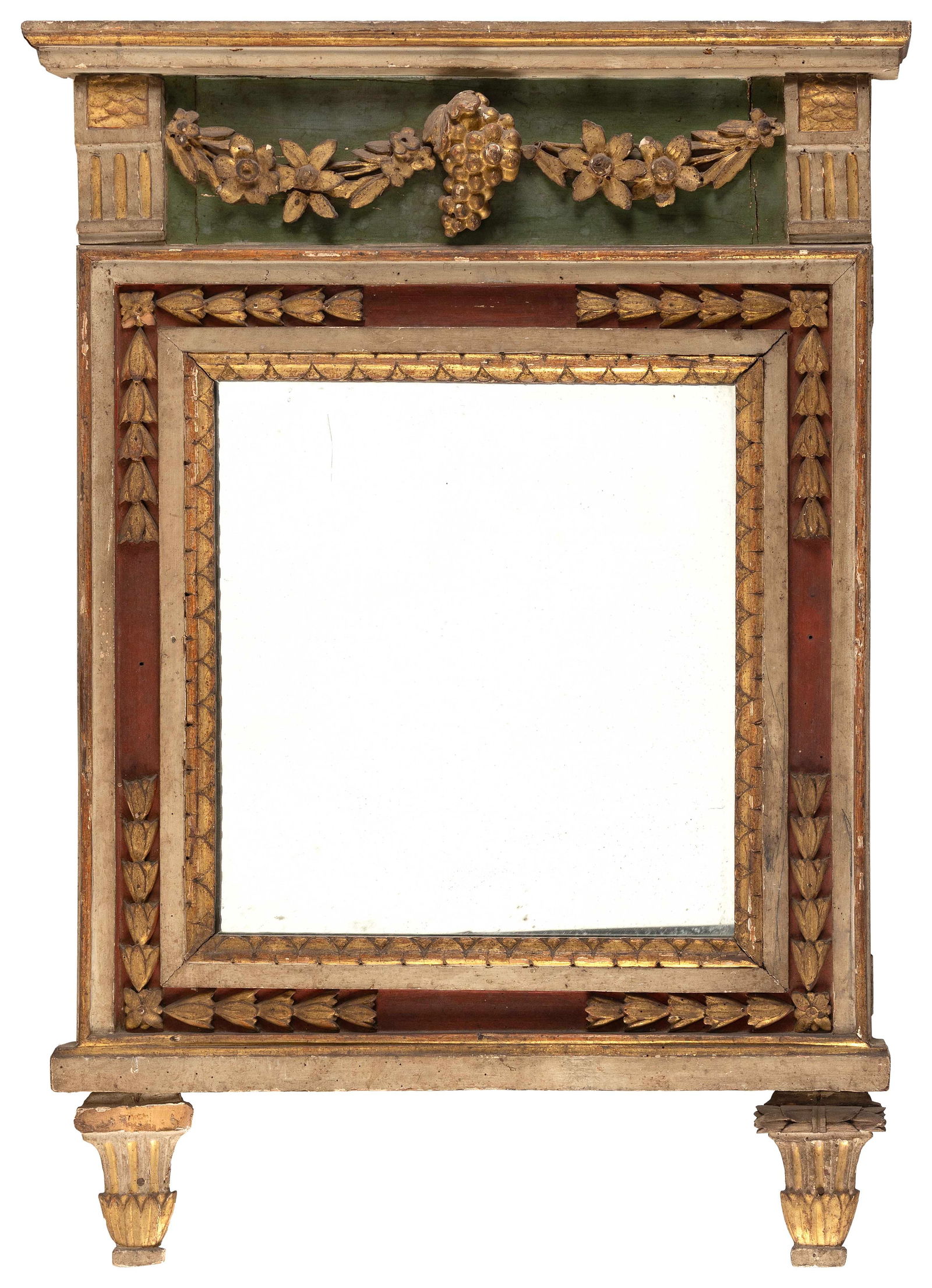CONTINENTAL CARVED, PAINTED AND GILDED MIRROR 18th/19th Century Height 42". Width 28". (1 of 2)