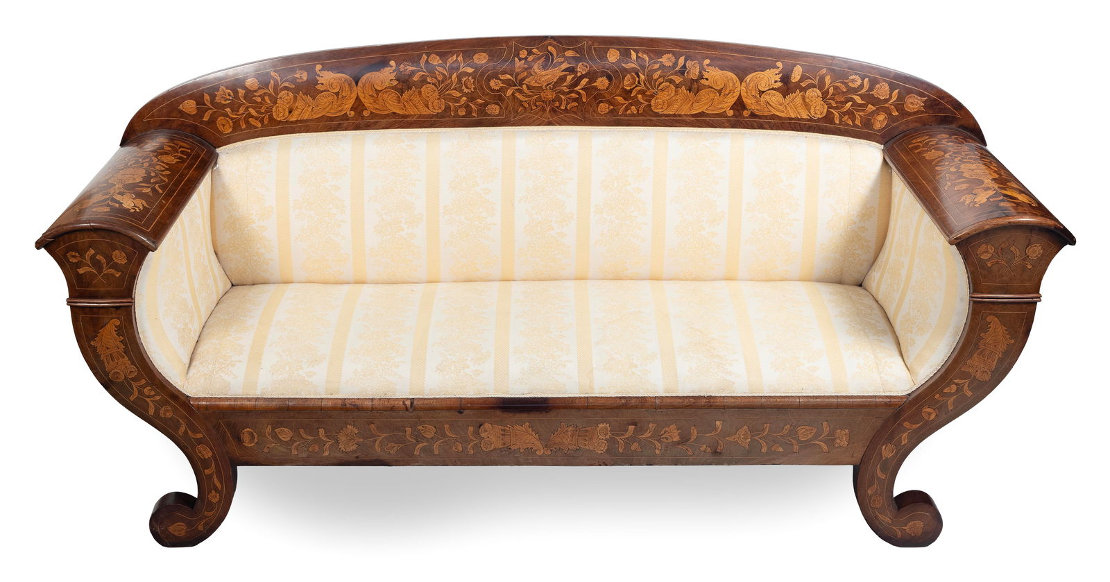 CONTINENTAL MARQUETRY SOFA 19th Century Back height 37.5". Seat height 16.5". Length 80.5". (1 of 4)
