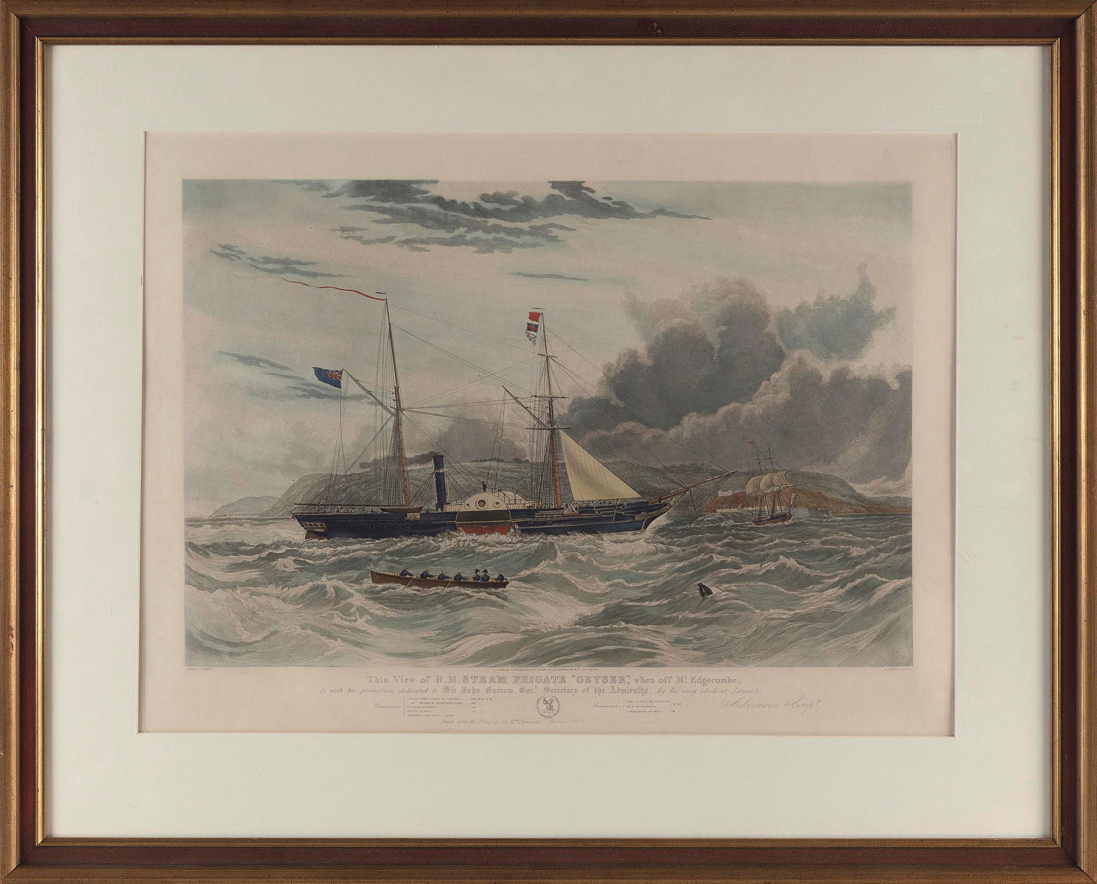 AFTER CHARLES HUNT (England, 19th Century), The H.M.S. steam frigate Geyser., Hand-colored engraving (1 of 2)