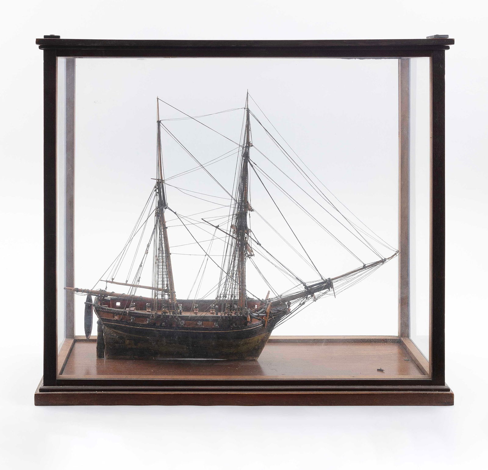 CASED MODEL OF LATE 18TH/EARLY 19TH CENTURY TWO-MASTED VESSEL Late 19th/Early 20th Century Case (1 of 2)
