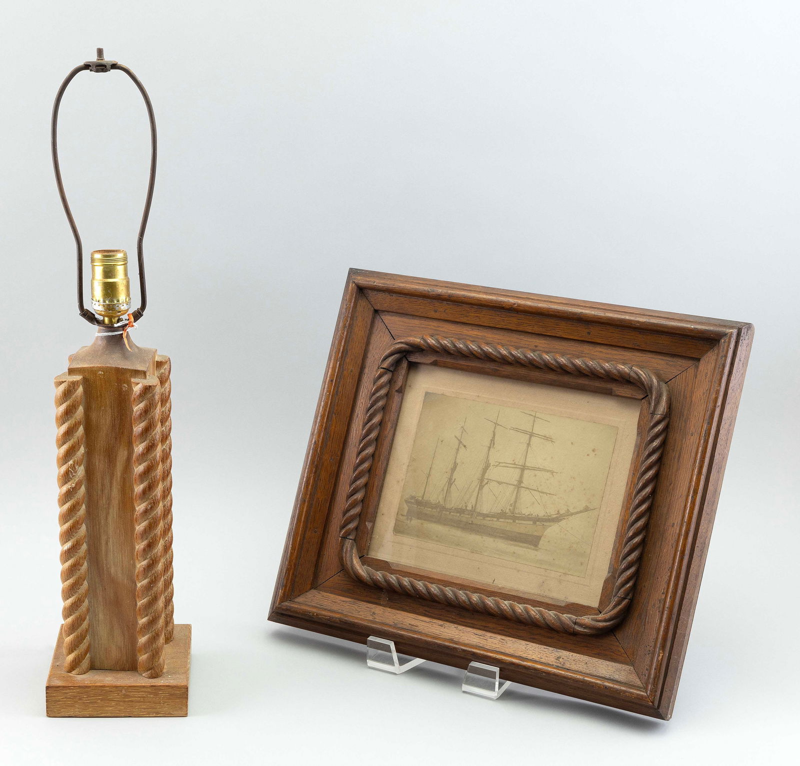 VINTAGE SHIP PHOTOGRAPH Frame 15" x 17". Lamp height 16". (1 of 2)