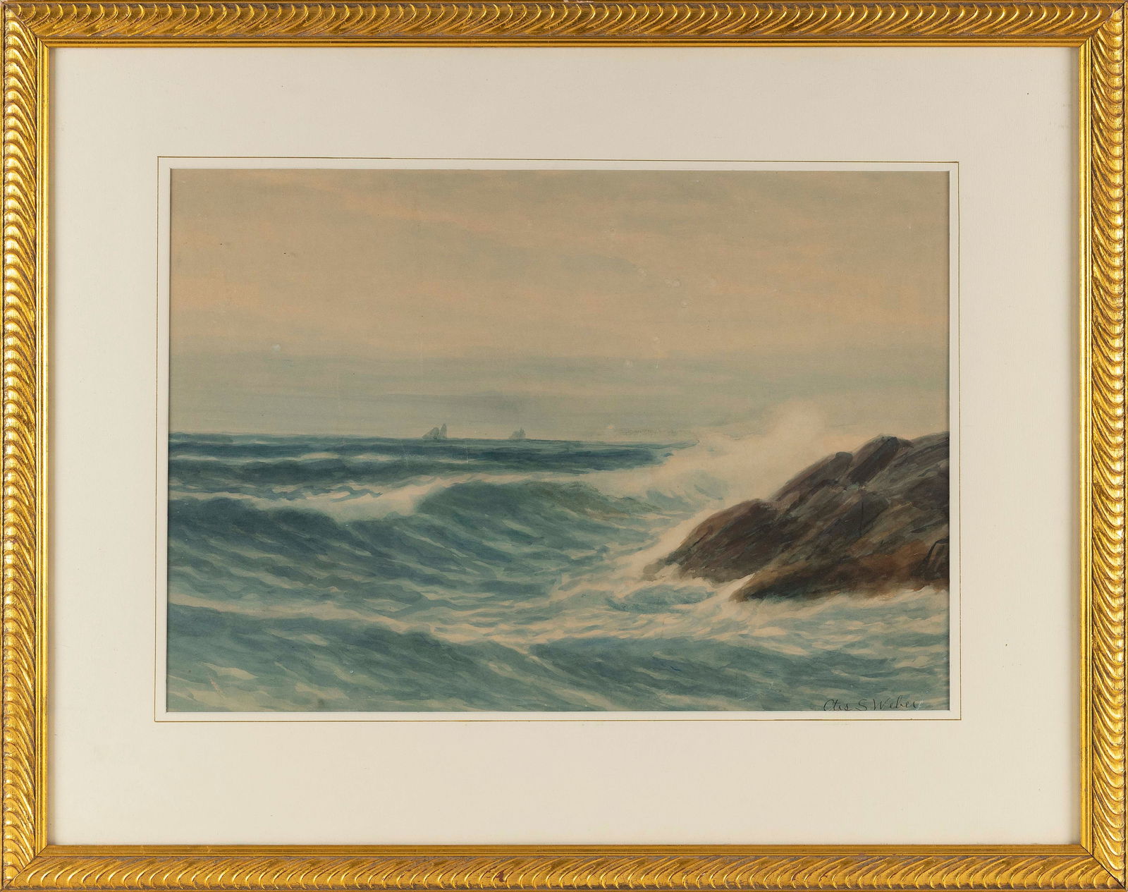 OTIS S. WEBER (New York/Massachusetts, 1847-1888), Ship off a rocky coast., Watercolor, 16" x 23" (1 of 2)