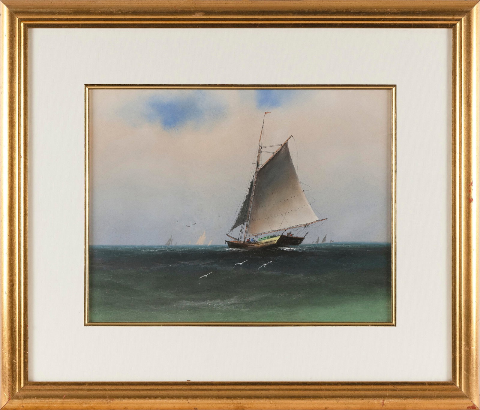 PORTRAIT OF A GAFF-RIGGED SLOOP Late 19th/Early 20th Century Pastel, 12.75" x 16.75" sight. Framed: PORTRAIT OF A GAFF-RIGGED SLOOP Late 19th/Early 20th Century Unsigned. Pastel, 12.75" x 16.75" sight. Framed 22.75" x 26.75".