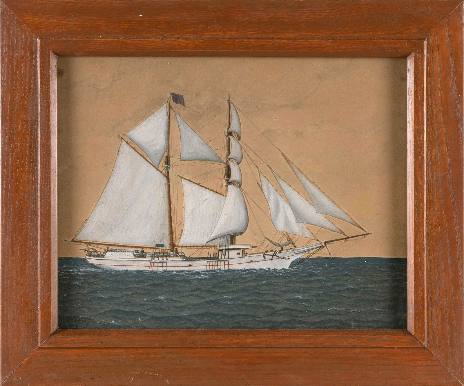 AMERICAN SCHOOL (1905,), A white-hulled yacht at sea., Watercolor and gouache on paper, 12" x 15" (1 of 2)