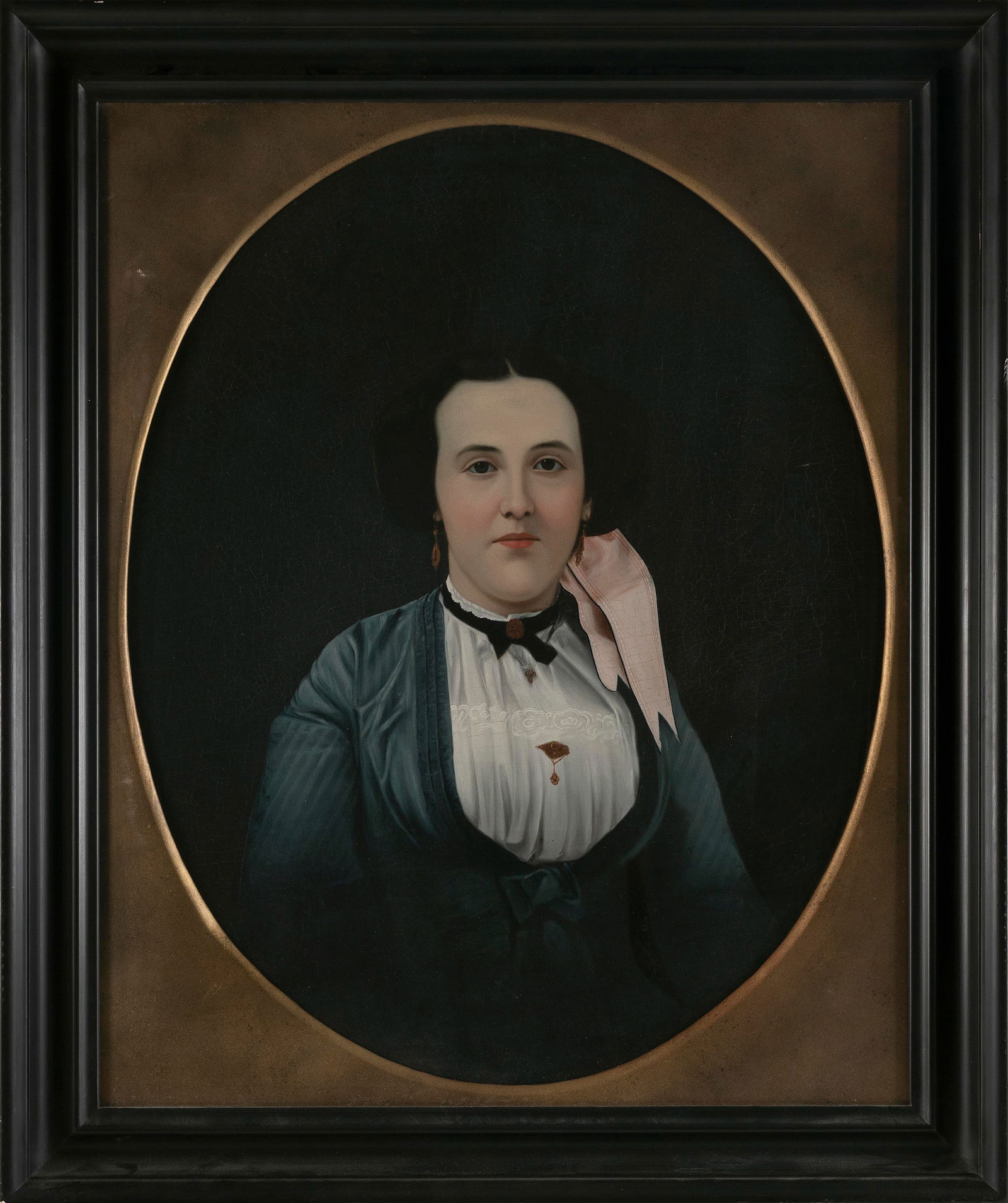 ATTRIBUTED TO WOO CHEONG (China, Circa 1865), Portrait of a young American woman., Oil on canvas, (1 of 2)