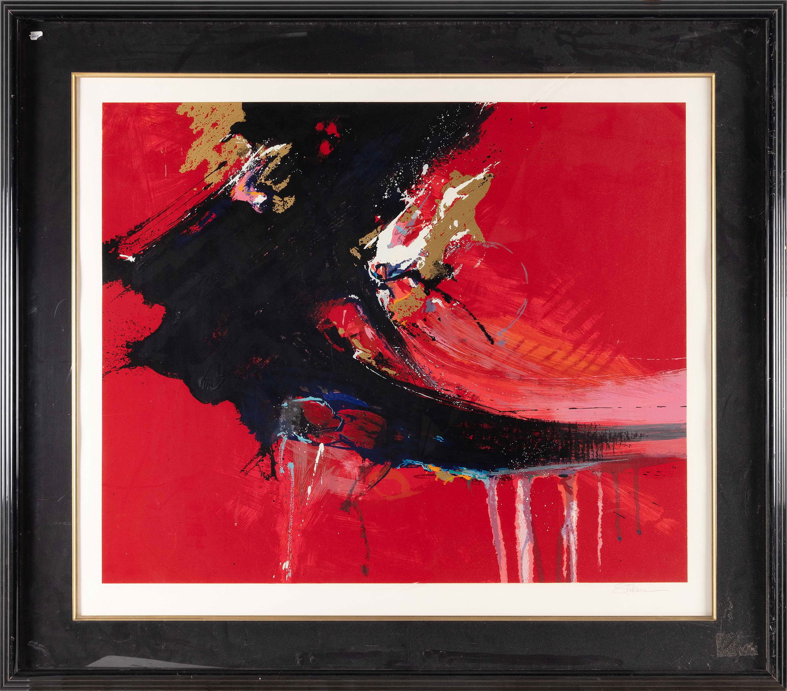 SEIKICHI TAKARA (America, 1929-), "Encounter"., Serigraph, image 29.5" x 35.75". Framed 42.5" x (1 of 2)