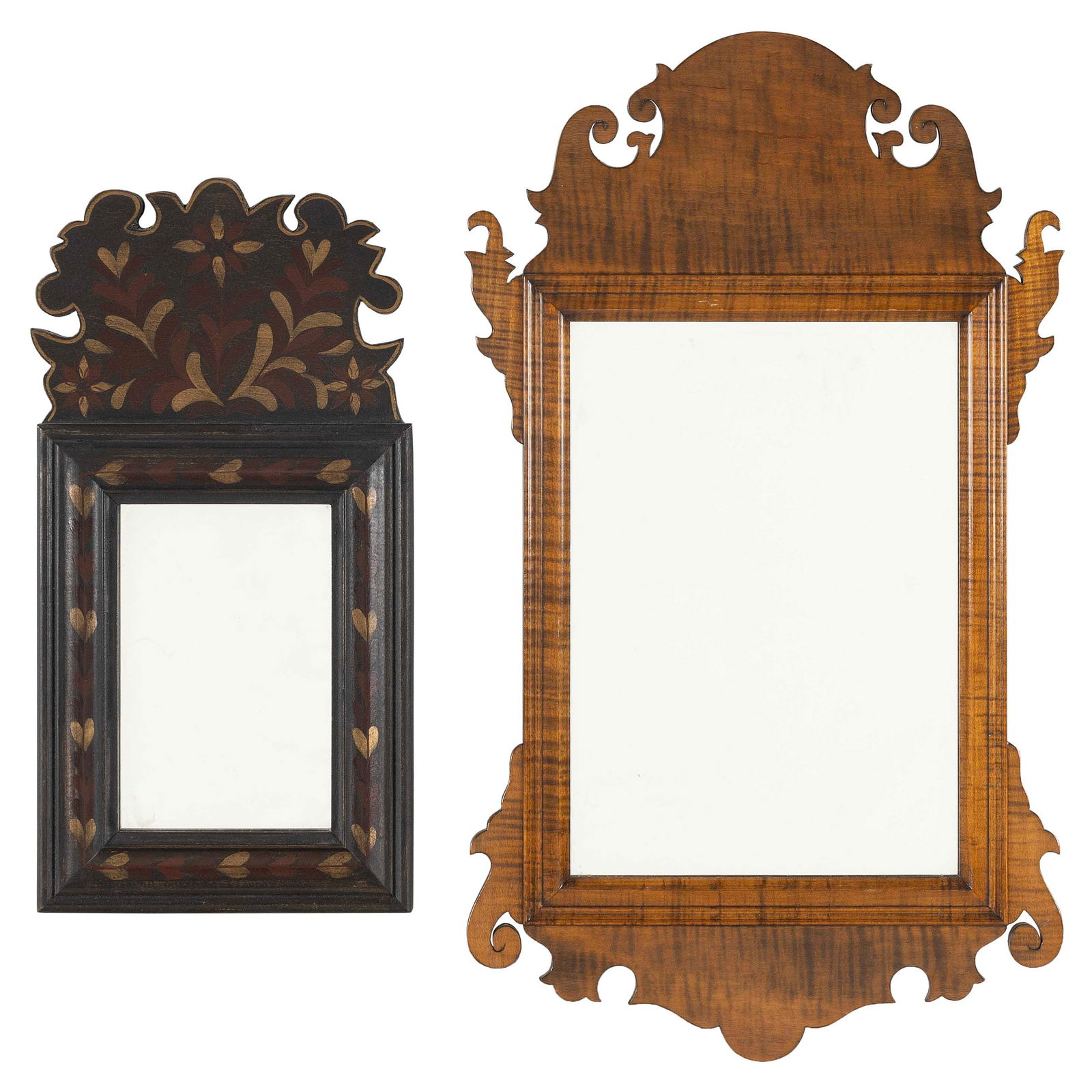 TWO ELDRED WHEELER LOOKING GLASSES Massachusetts, 20th Century Heights 14" and 19". (1 of 1)