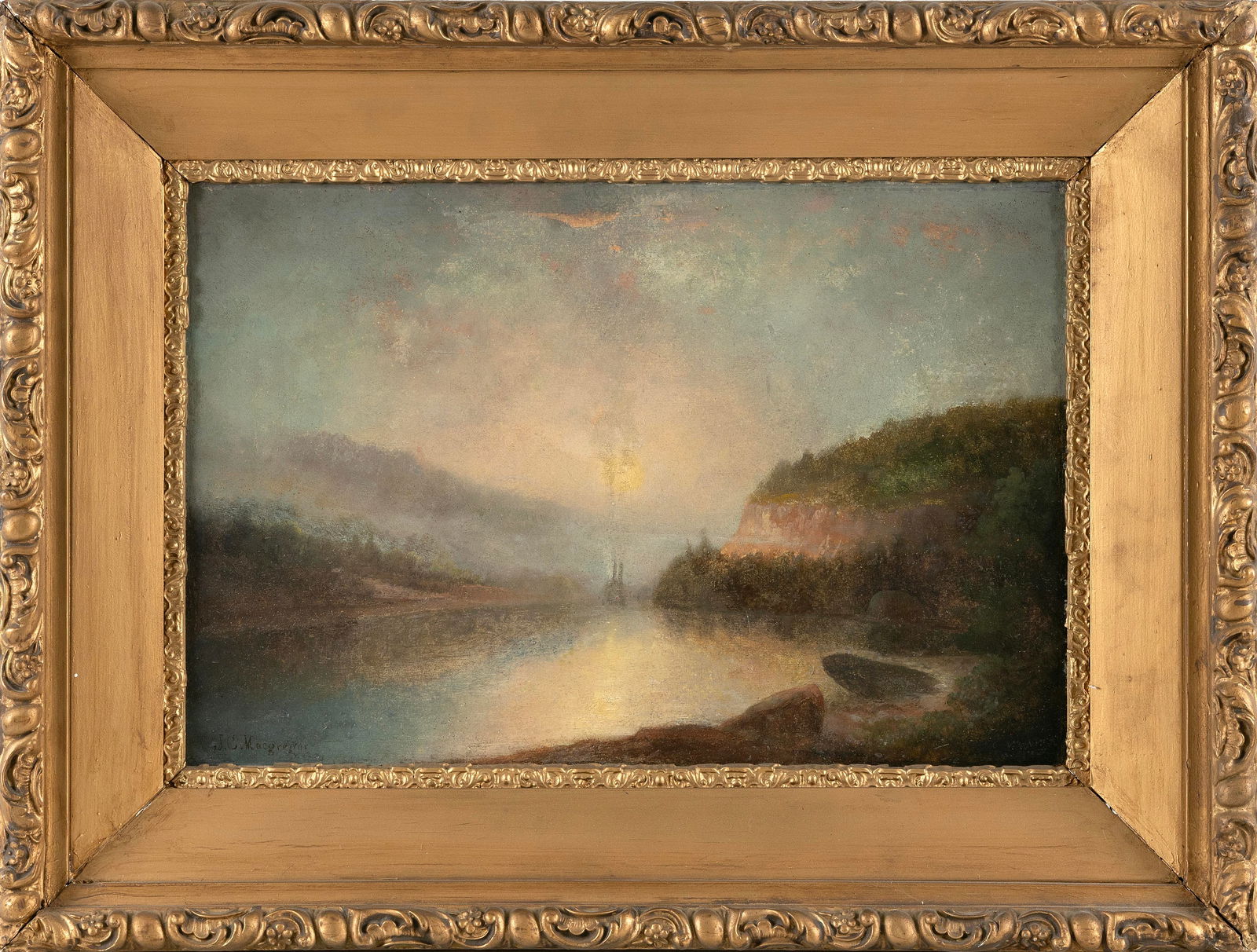 JOSEPH C. MCGREGOR (Ohio, 19th Century), Steamer on the Hudson., Oil on board, 12" x 18". Framed 19" (1 of 2)