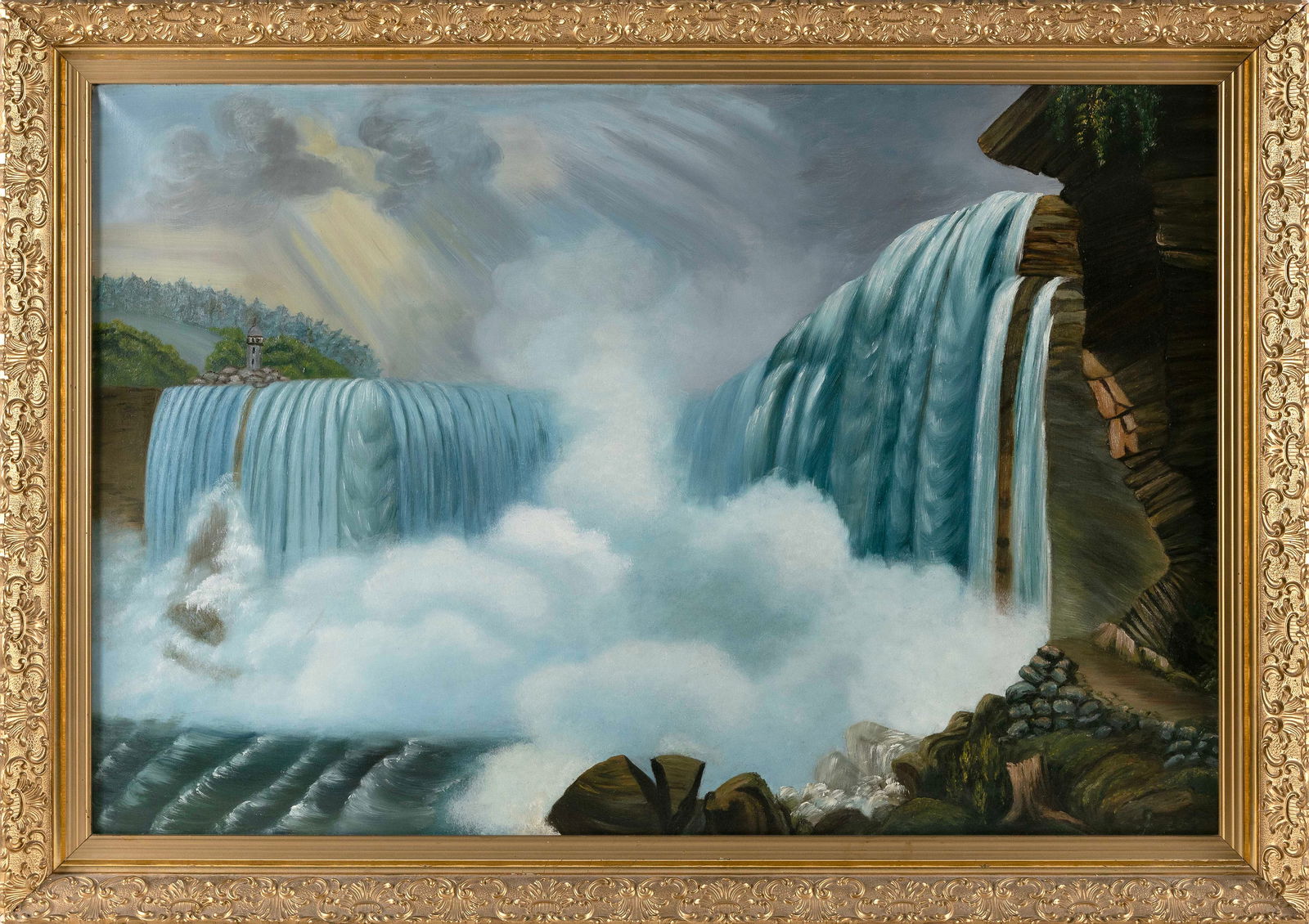 AMERICAN SCHOOL (Early 20th Century,), View of Niagara Falls., Oil on canvas, 24" x 36". Framed 30" (1 of 2)