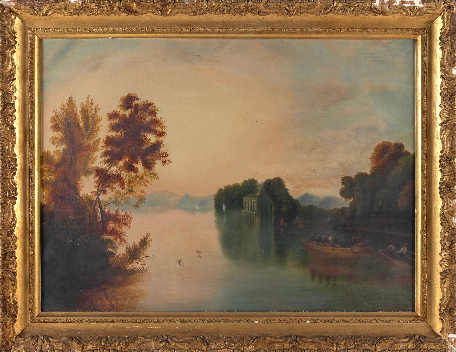 HUDSON RIVER SCHOOL (19th Century,), Fall on the Hudson River., Oil on canvas, 22" x 30.5". Framed (1 of 2)