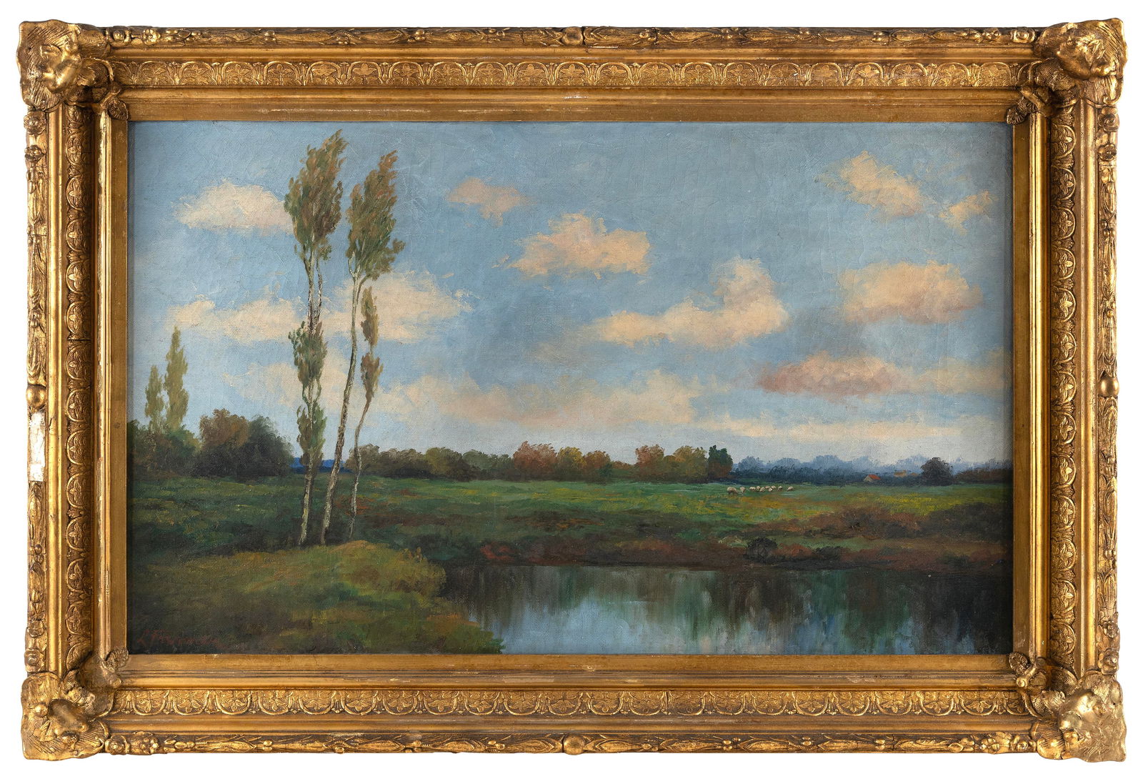LLOYD FREEMAN (California/Tennessee/North Carolina, 1874-1930), Impressionist landscape with pond (1 of 2)