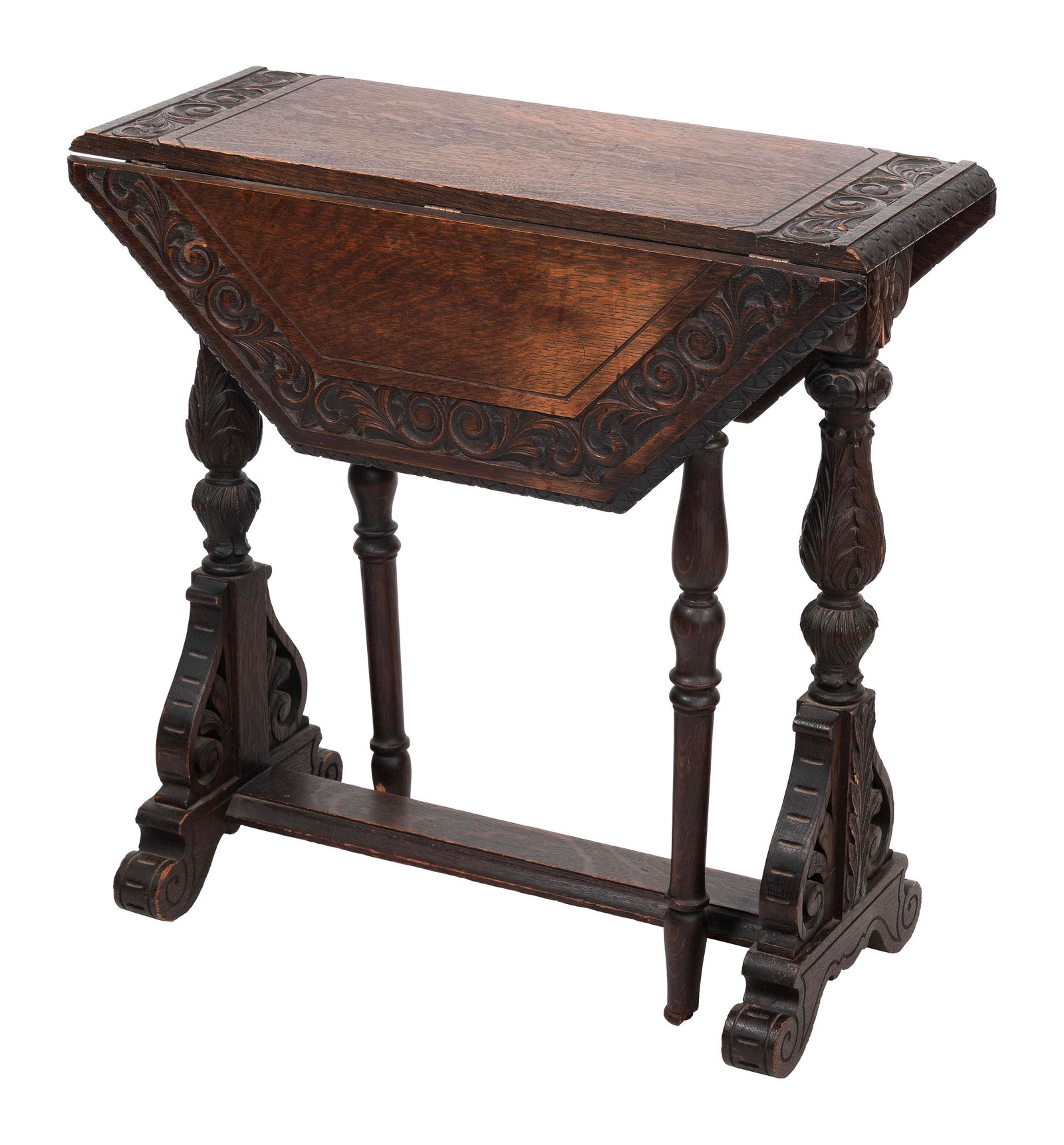 TUCKAWAY TABLE Late 19th Century Height 28". Length 10" plus two 9" drop leaves. Width 28". (1 of 1)