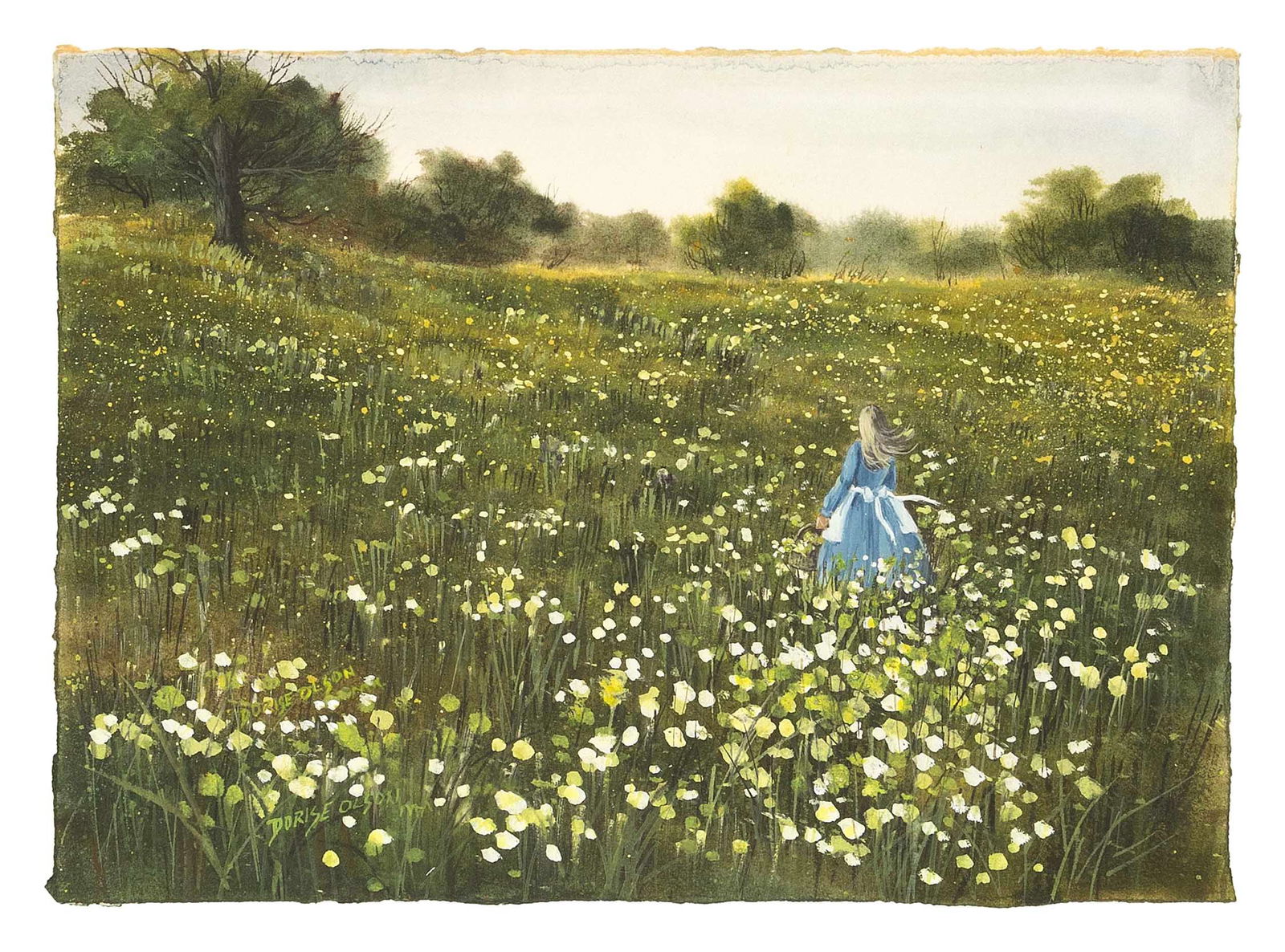 DORISE OLSON MINA-MORA (New York, 1932-1991), Figure in a field of flowers., Watercolor and gouach (1 of 1)